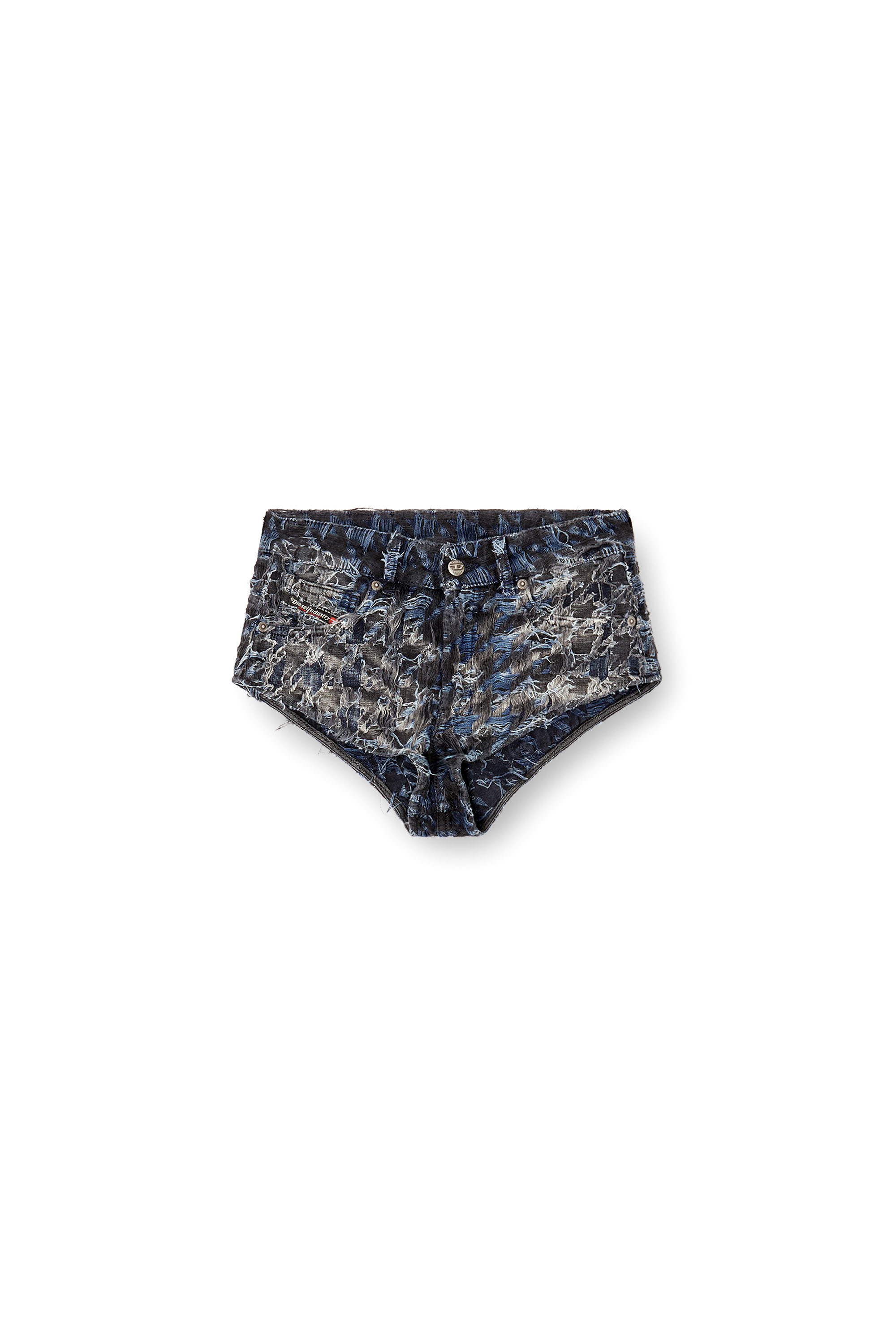 Diesel - DE-JIZZ-FSH2, Damen Shorts aus Hahnentritt-Batik-Denim in Dunkelblau - 3