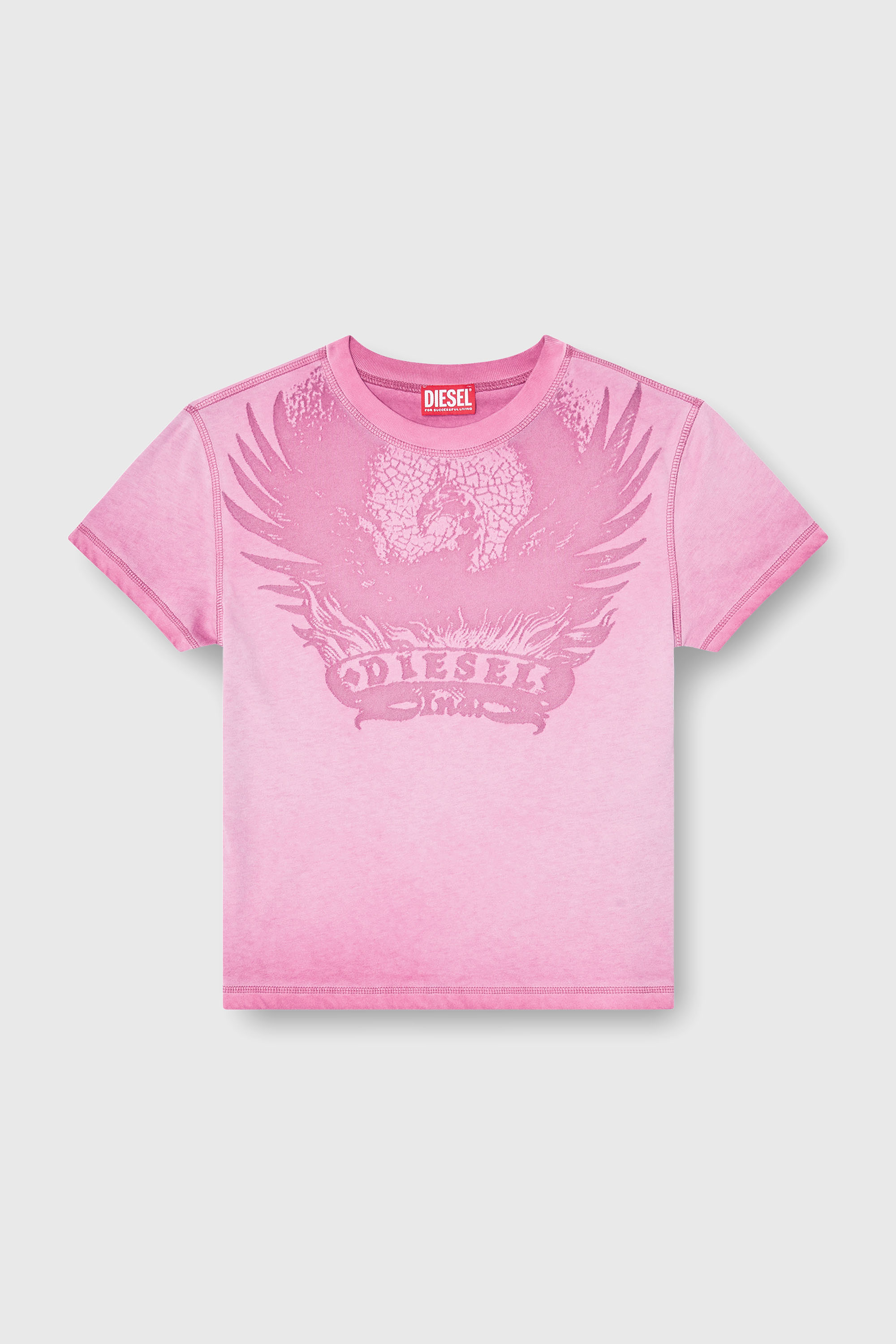 Diesel - T-ILA-AA7, T-shirt slim con d&eacute;vor&eacute; Phoenix Donna in Rosa - 2