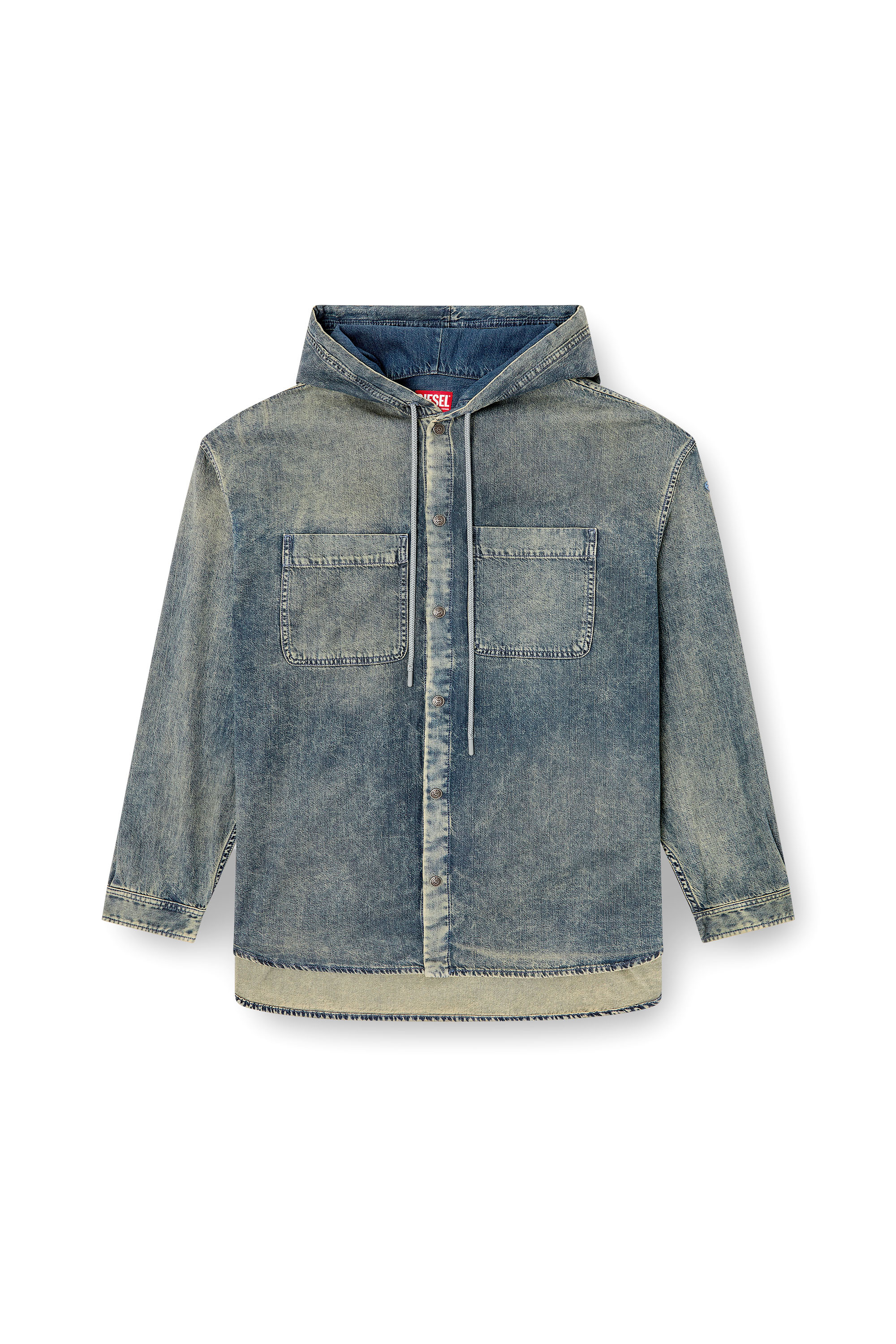Diesel - D-DEWNY-HOOD-S2, Overshirt in denim coated effetto marmorizzato Uomo in Blu - 2