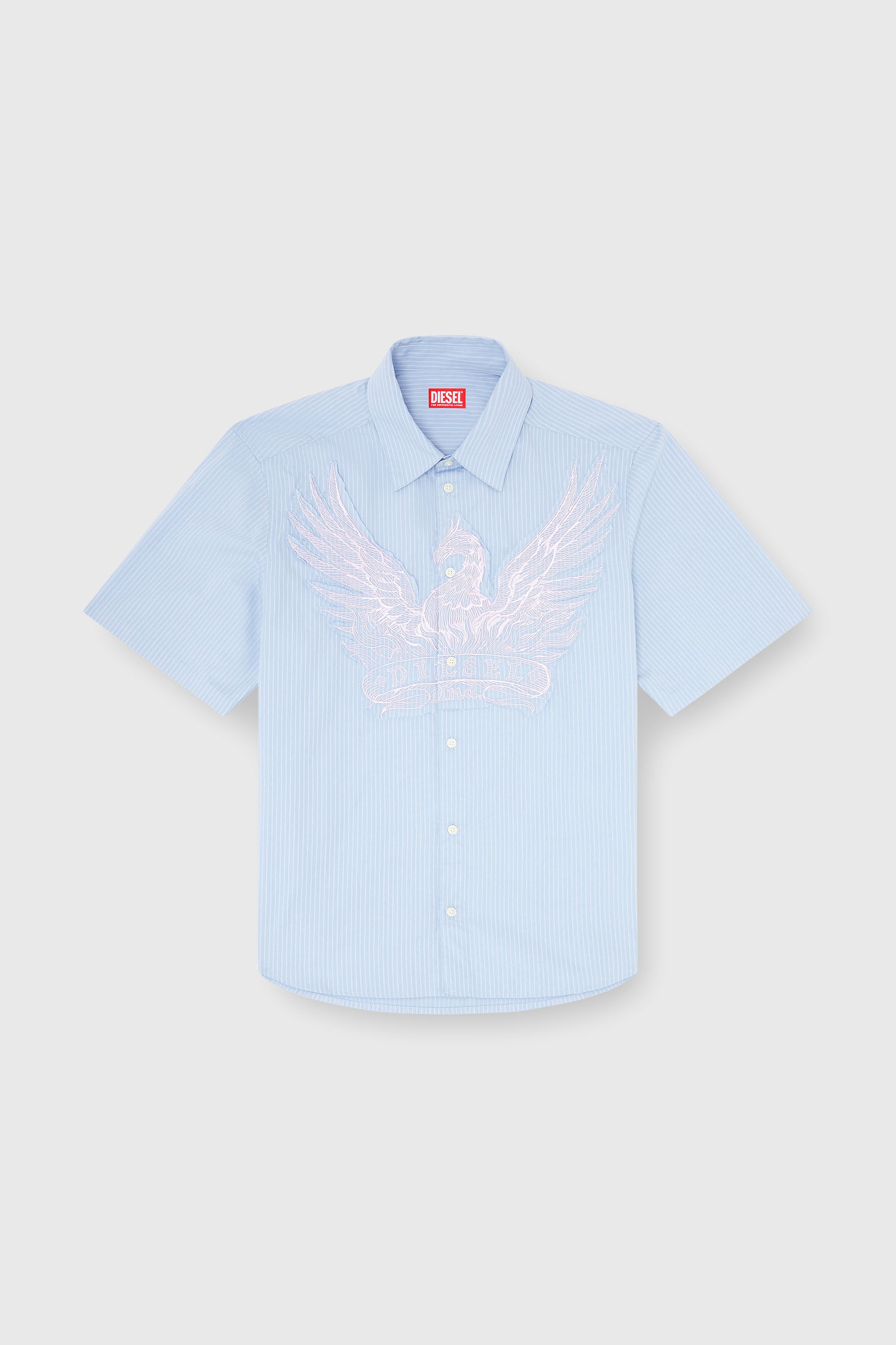 Diesel - S-SIMPLY-SS-AGCZ, Camicia in popeline a righe con patch ricamato Uomo in Blu - 2