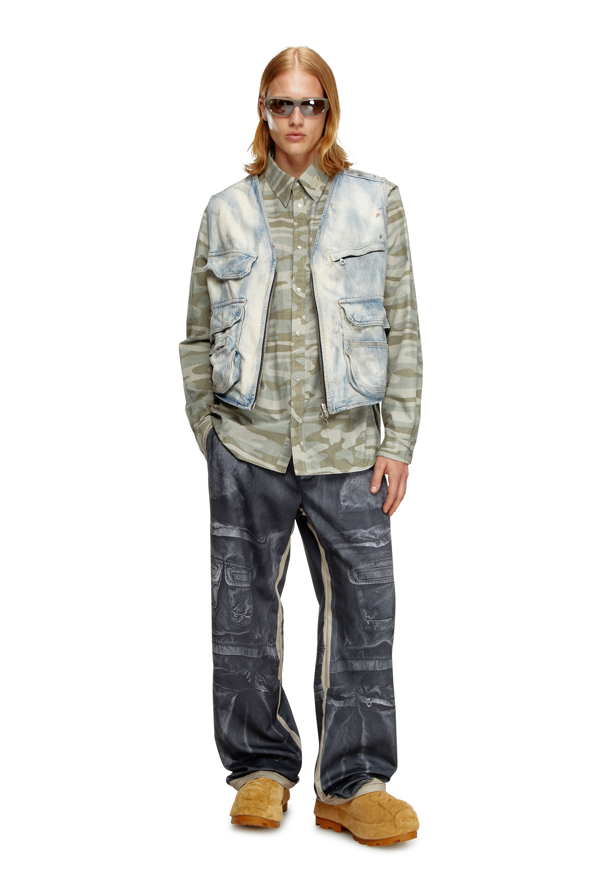 Diesel - S-HOLTE, Uomo Camicia in popeline con stampa camouflage in Verde - Image 2