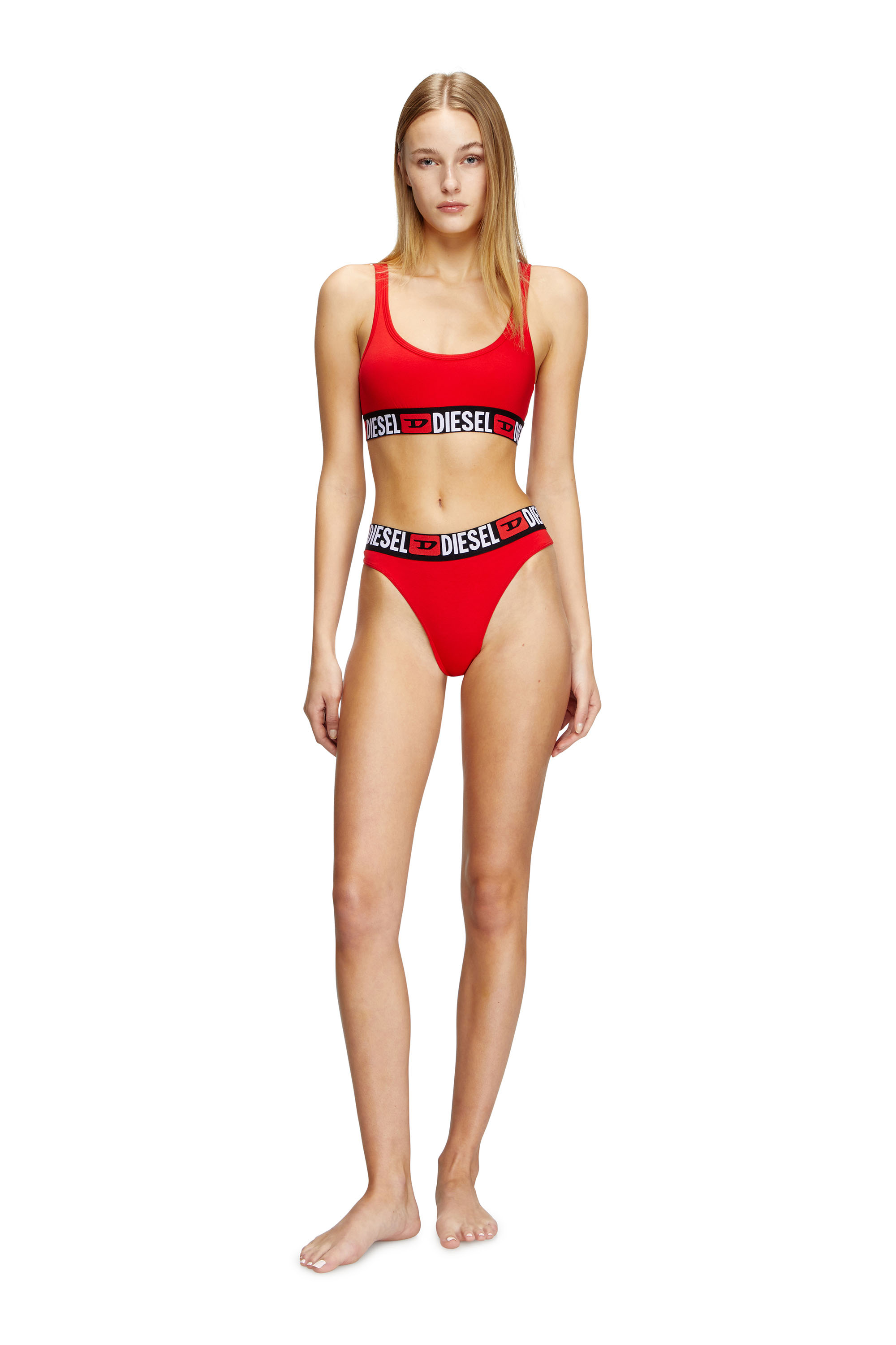 Diesel - UFST-STARS-THREEPACK, Damen String mit Logo-Bund im Dreierpack in Schwarz/Rot - 1