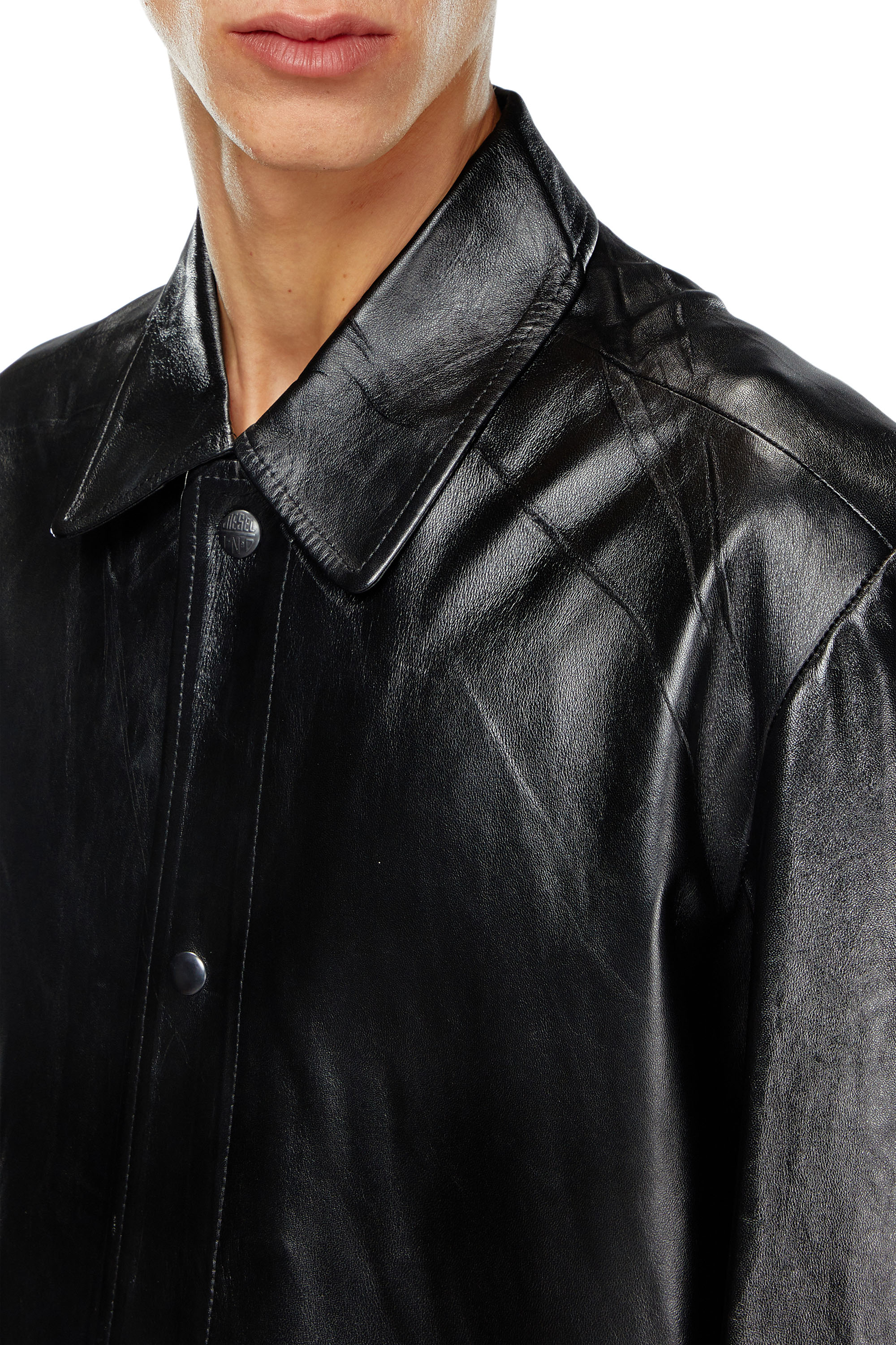 Diesel - L-CORDIER, Man Coated leather coat in Black - Image 4