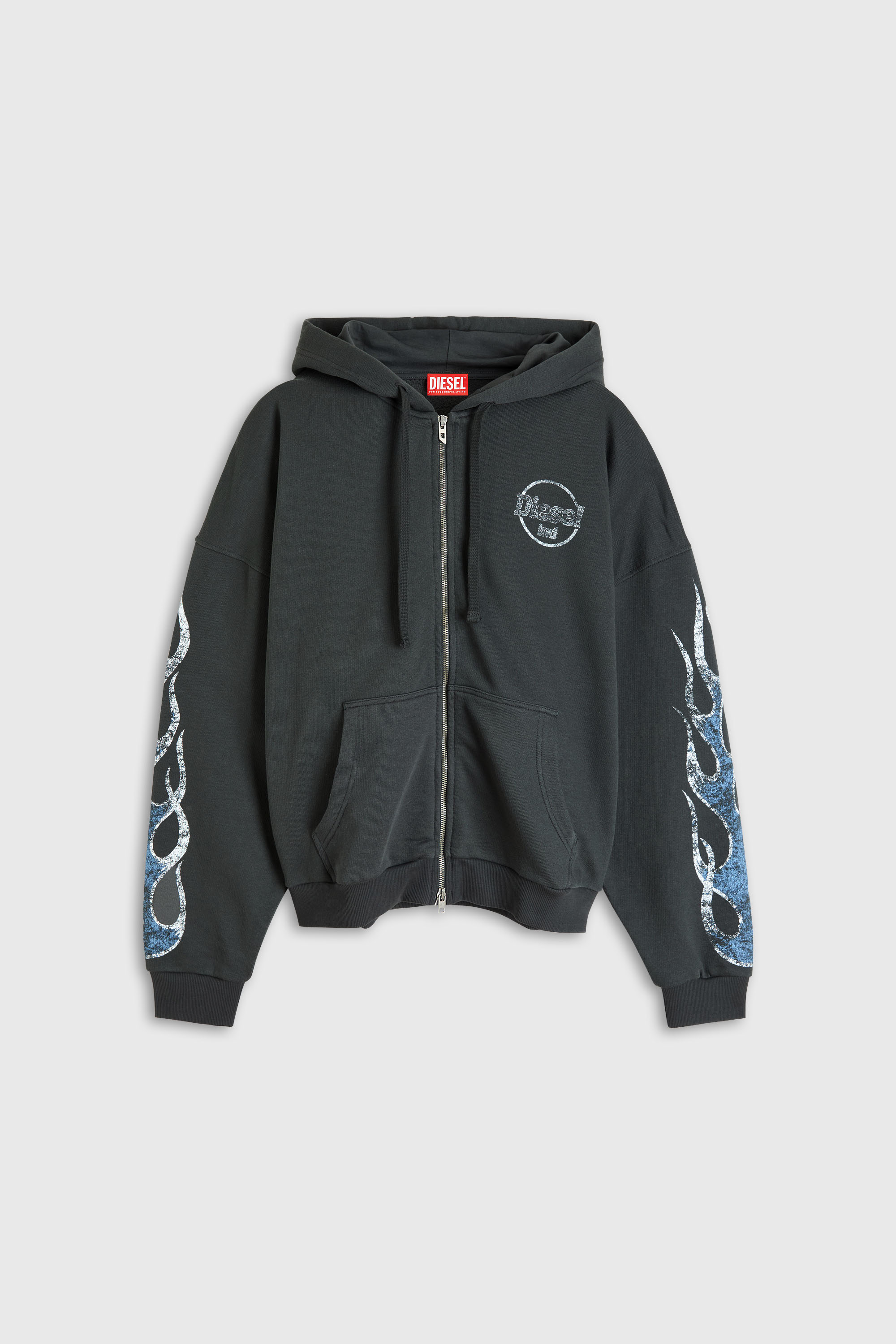 Diesel - S-TOLY-ZIP, Herren Kapuzensweatjacke mit crack print in Dunkelgrau - 2