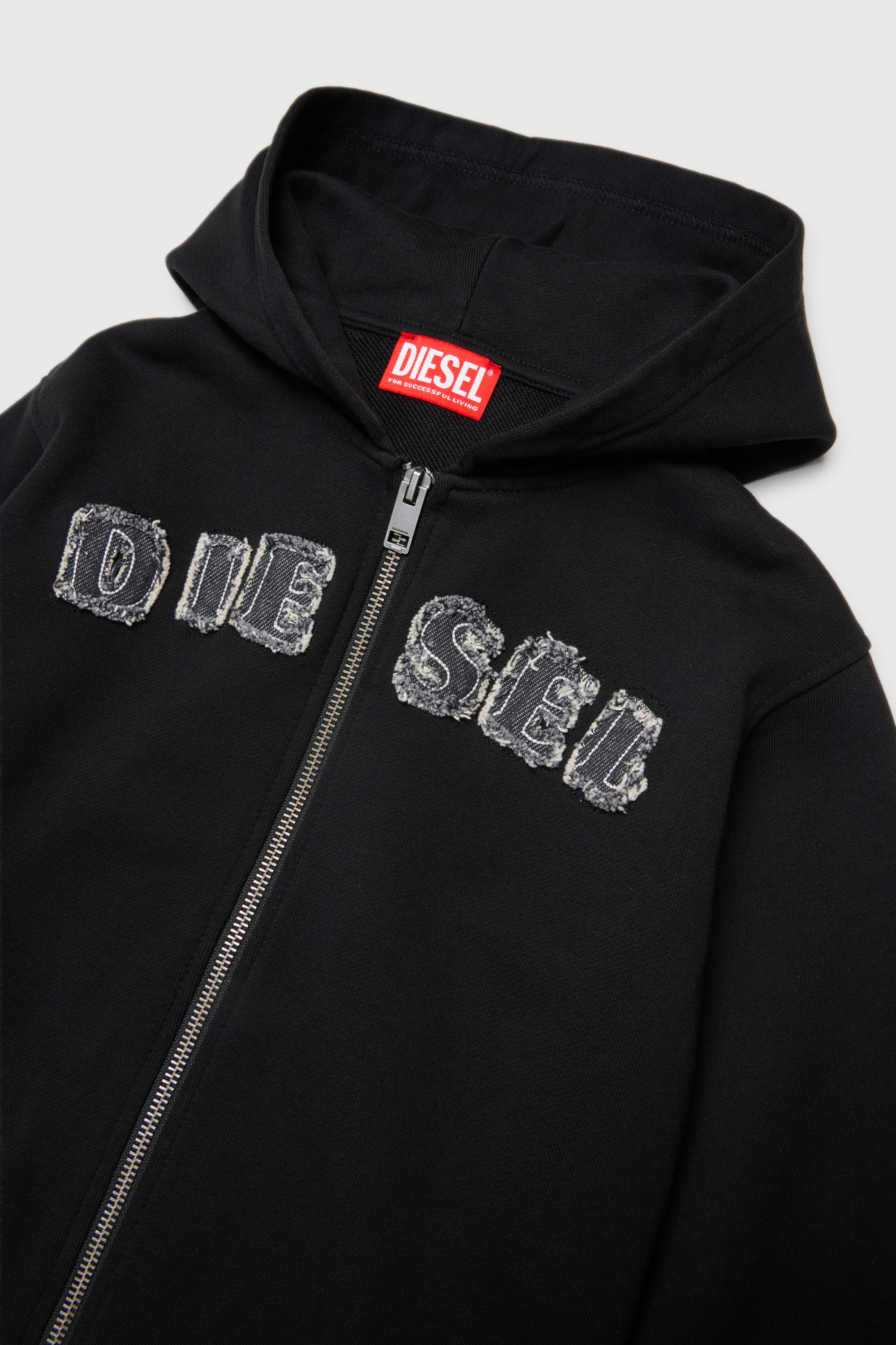 Diesel - SJEANSHOOD OVER, Herren Kapuzensweatshirt mit ausgefransten Logo-Buchstaben mit Rei&szlig;verschluss in null - 2