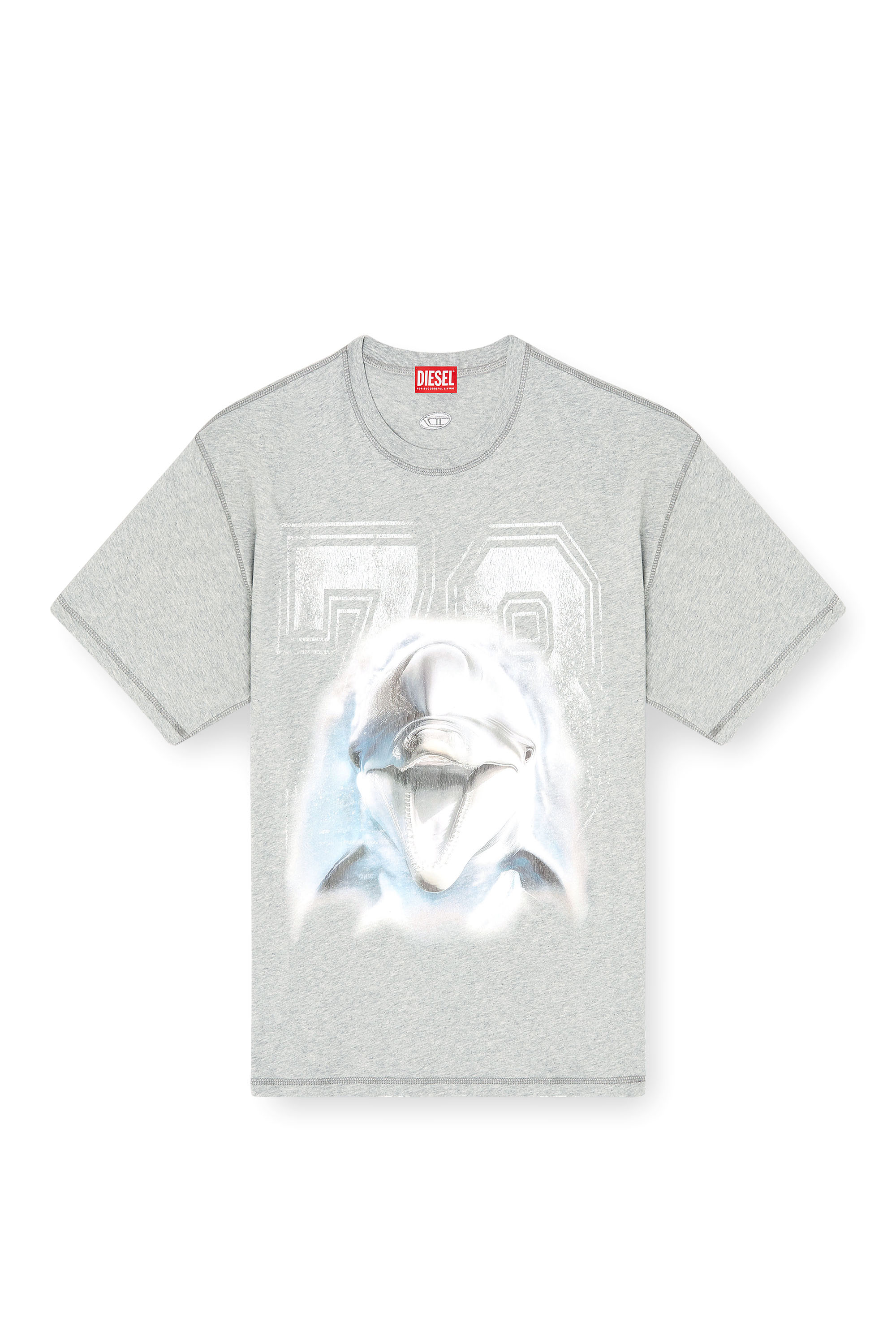 Diesel - T-BOXT-DOLPHIN, T-shirt dal taglio rilassato con grafica di delfino Uomo in Grigio - 3
