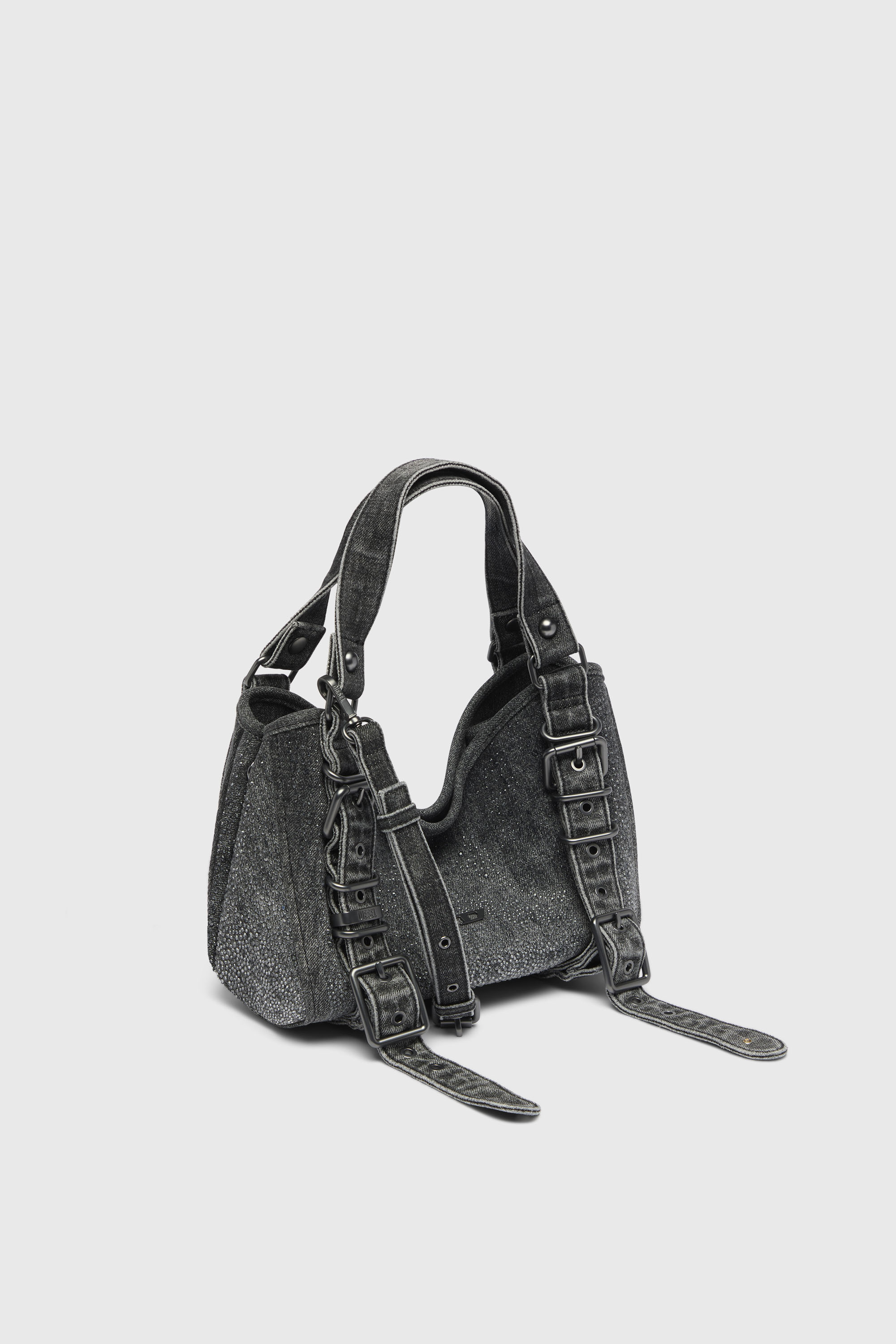 Diesel - D-ONE TOPHANDLE S, D-One-Borsa piccola a mano in denim solarizzato con cristalli Donna in Nero - 4