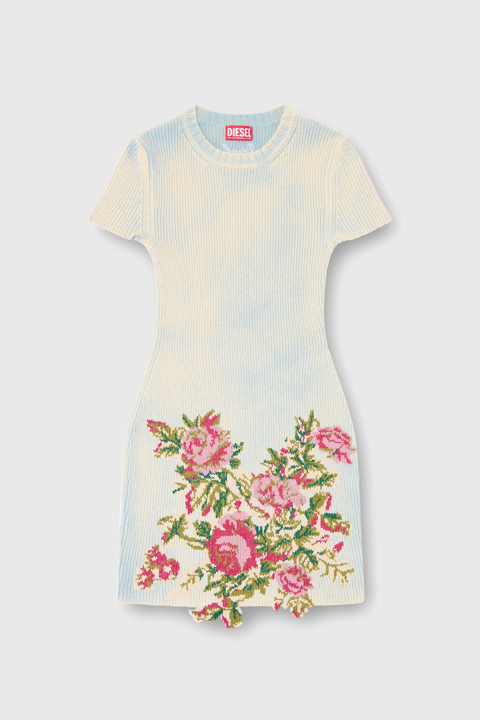 Diesel - M-RINNIE, Robe courte en maille m&eacute;lang&eacute;e laine &agrave; motif fleuri Femme in Polychrome - 2