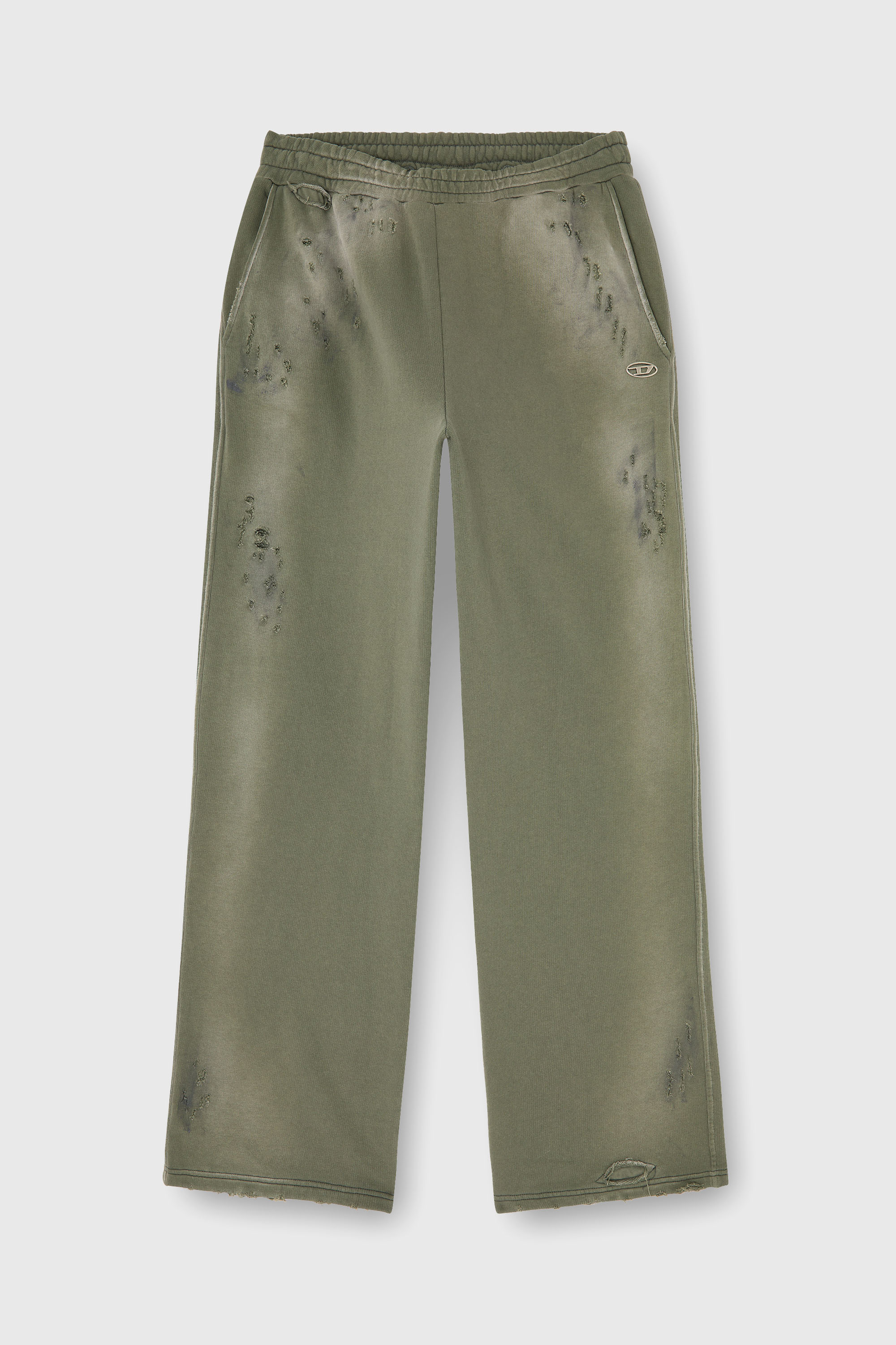 Diesel - P-KEITH, Herren Sweatpants aus Baumwolle mit destroyed look in Armeegr&uuml;n - 2