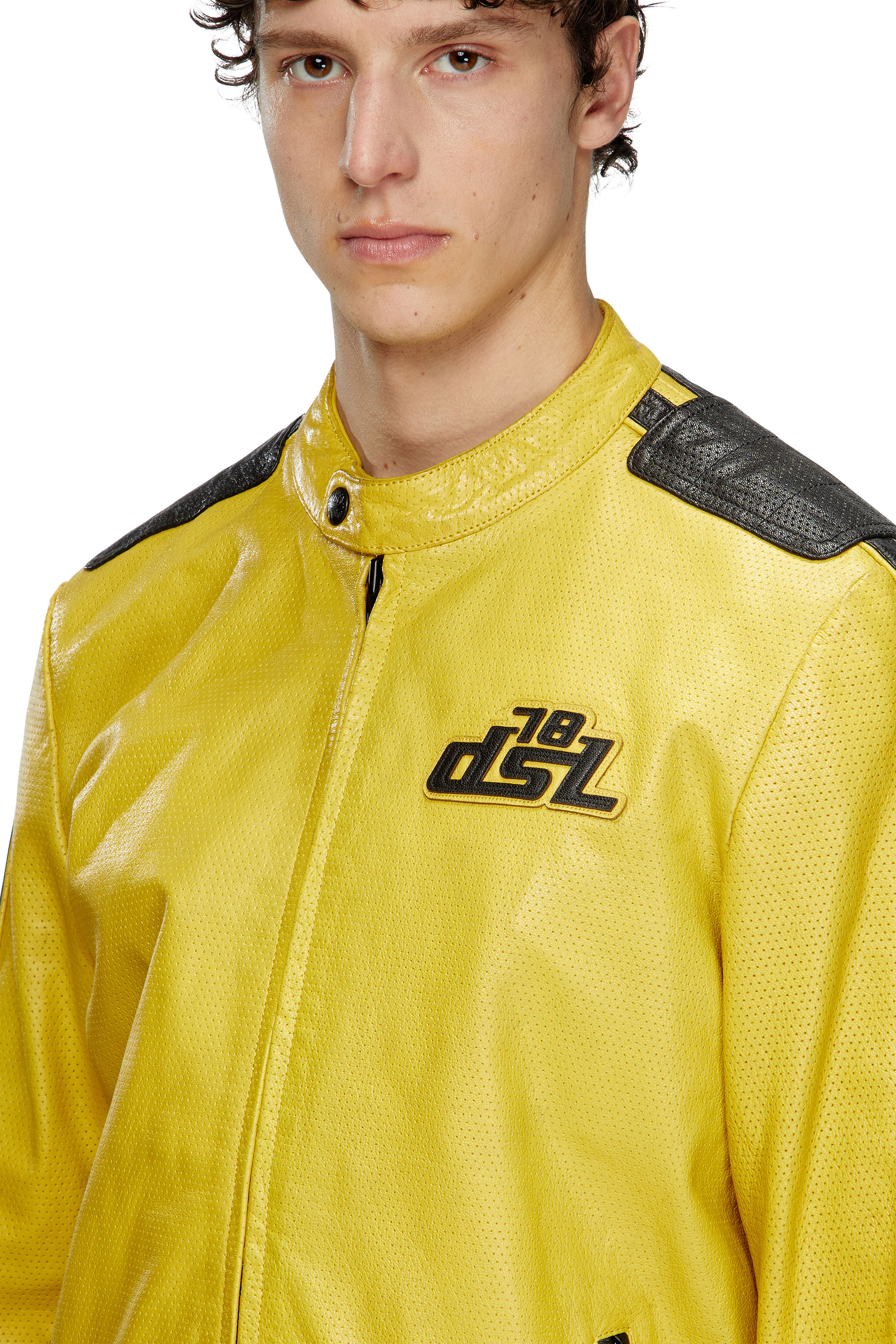 Diesel - L-POP, Veste de motard en cuir perforé Mixte in Jaune - 6