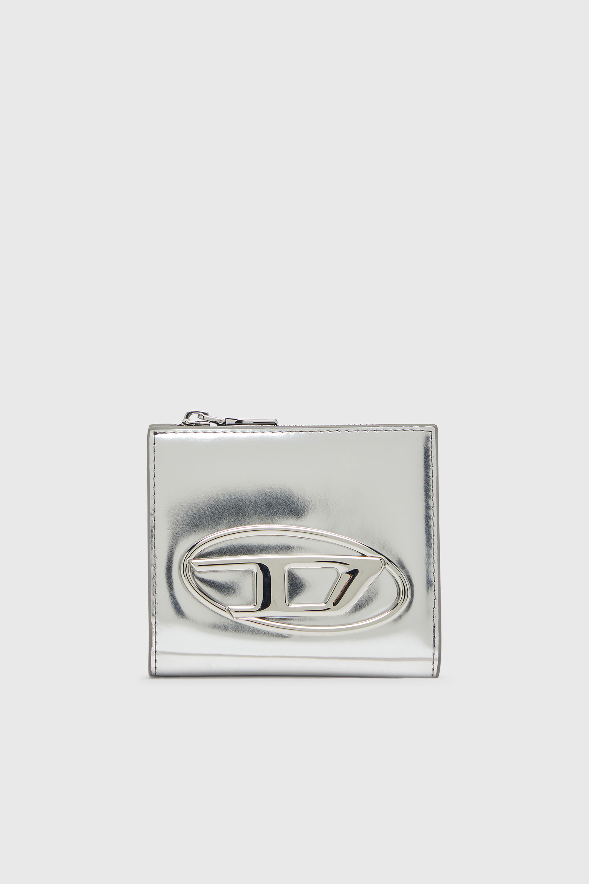 Diesel - 1DR BI FOLD ZIP L, Portacarte a libro in pelle specchiata Donna in Argento - 1