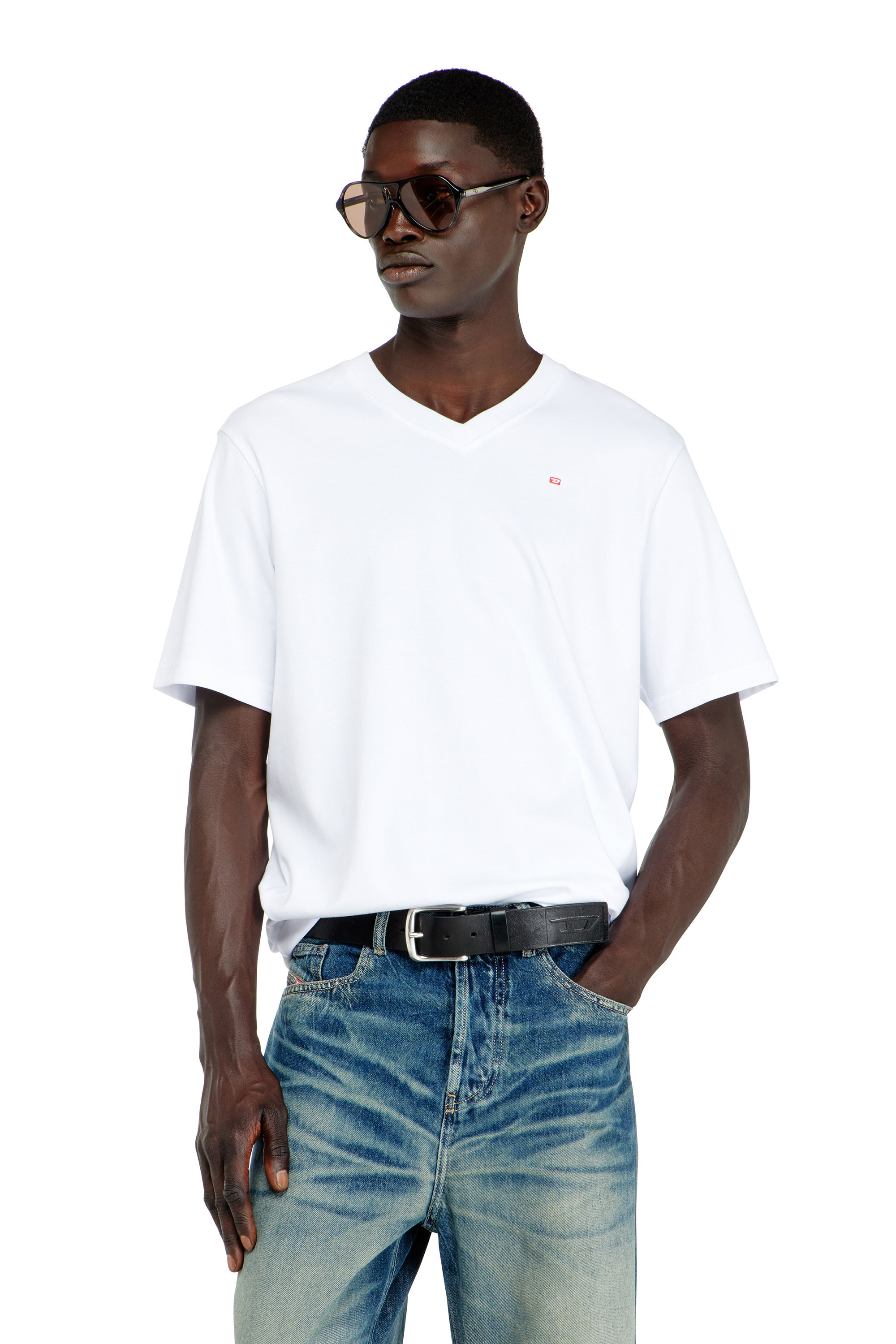 Diesel - T-ADJUST-V-MICRODIV, T-shirt con scollo a V con micro ricamo logo Uomo in ToBeDefined - 1