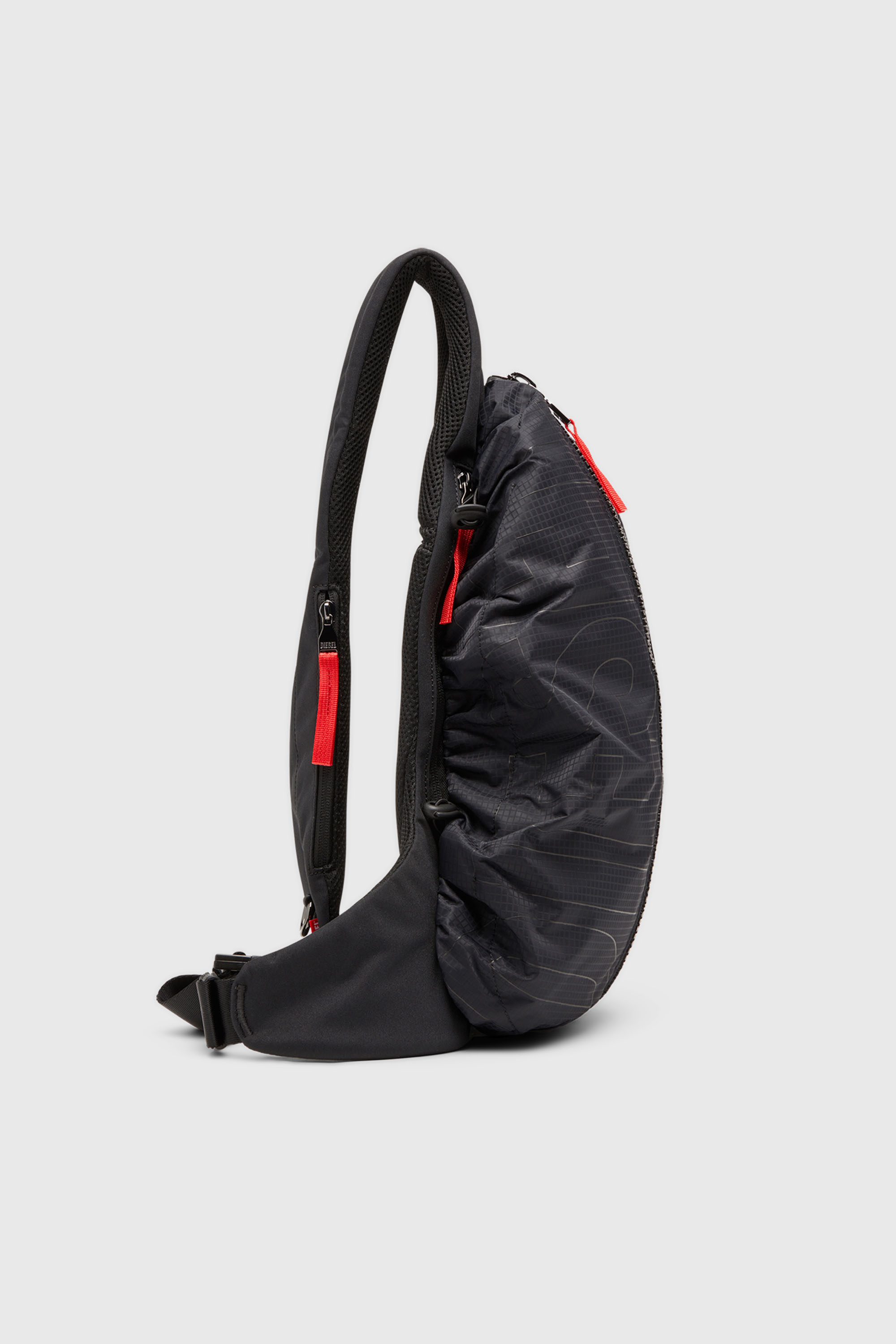 Diesel - ZIP-D SLING BAG X, Man's Zip-D-Sling backpack in check-jacquard shell in Black - 5