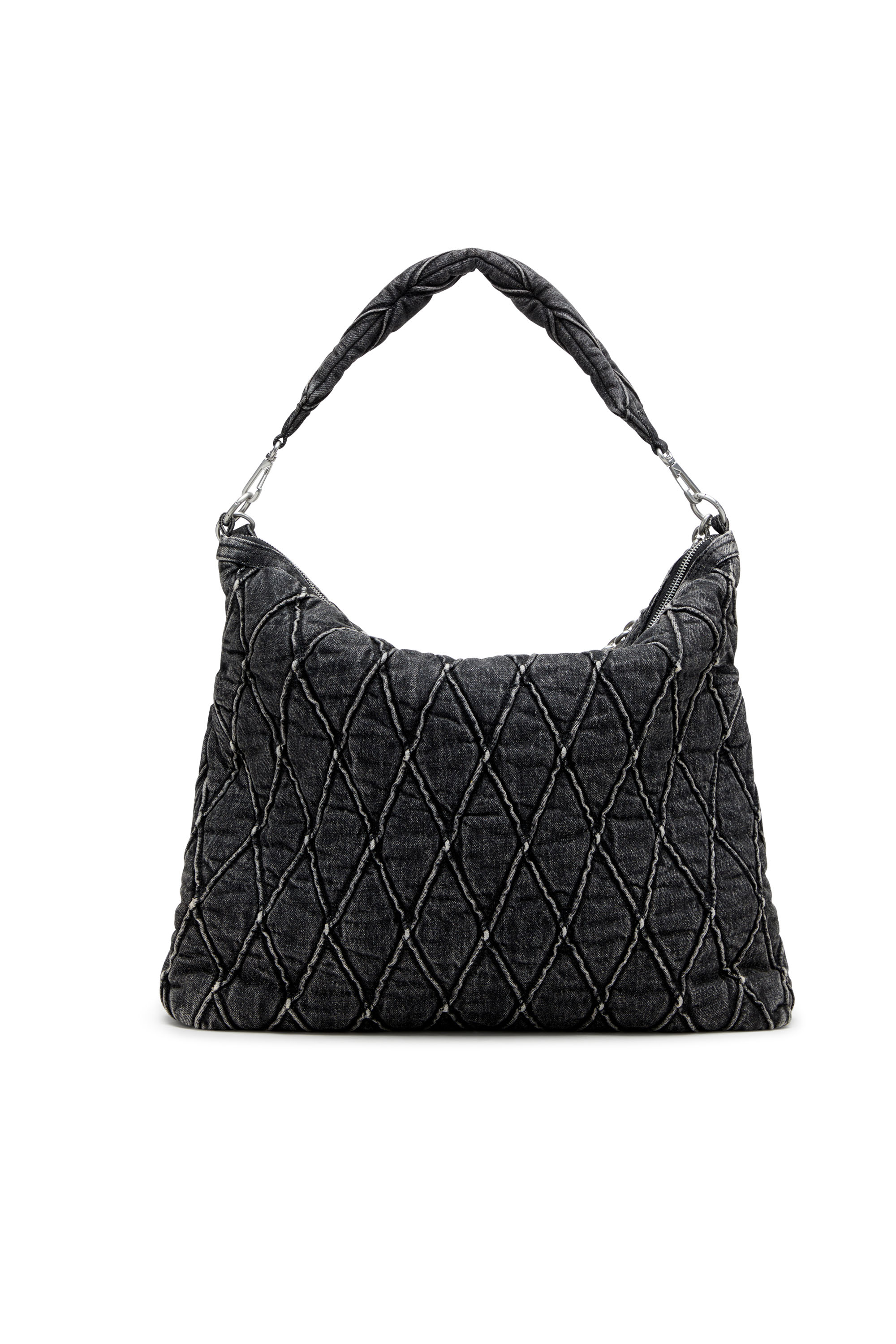 Diesel - CHARM-D HOBO, Grand sac hobo en denim matelassé traité Femme in Noir - 2