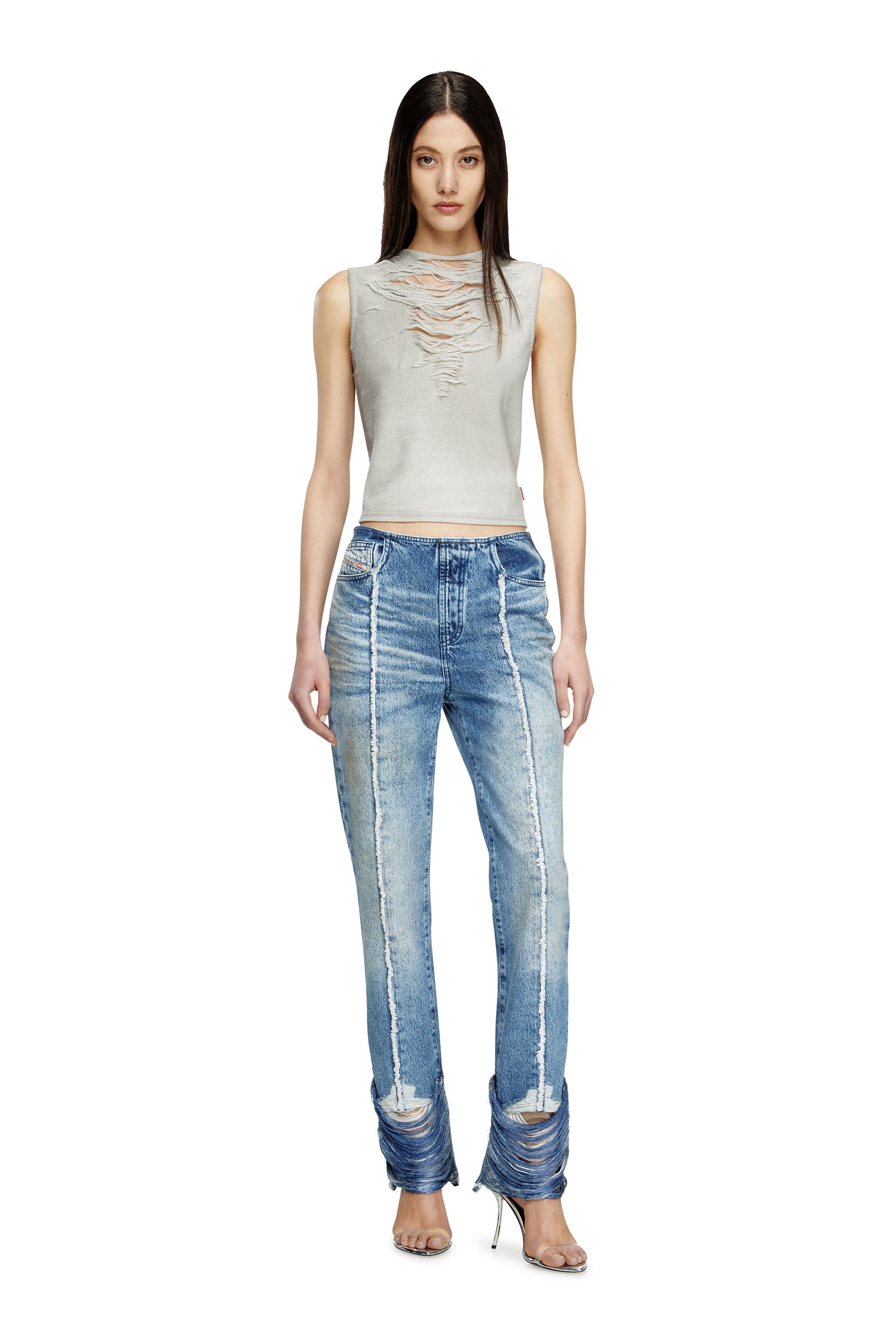 Diesel - T-YASMINA, Tank top con distressing frontale Donna in Grigio - 2