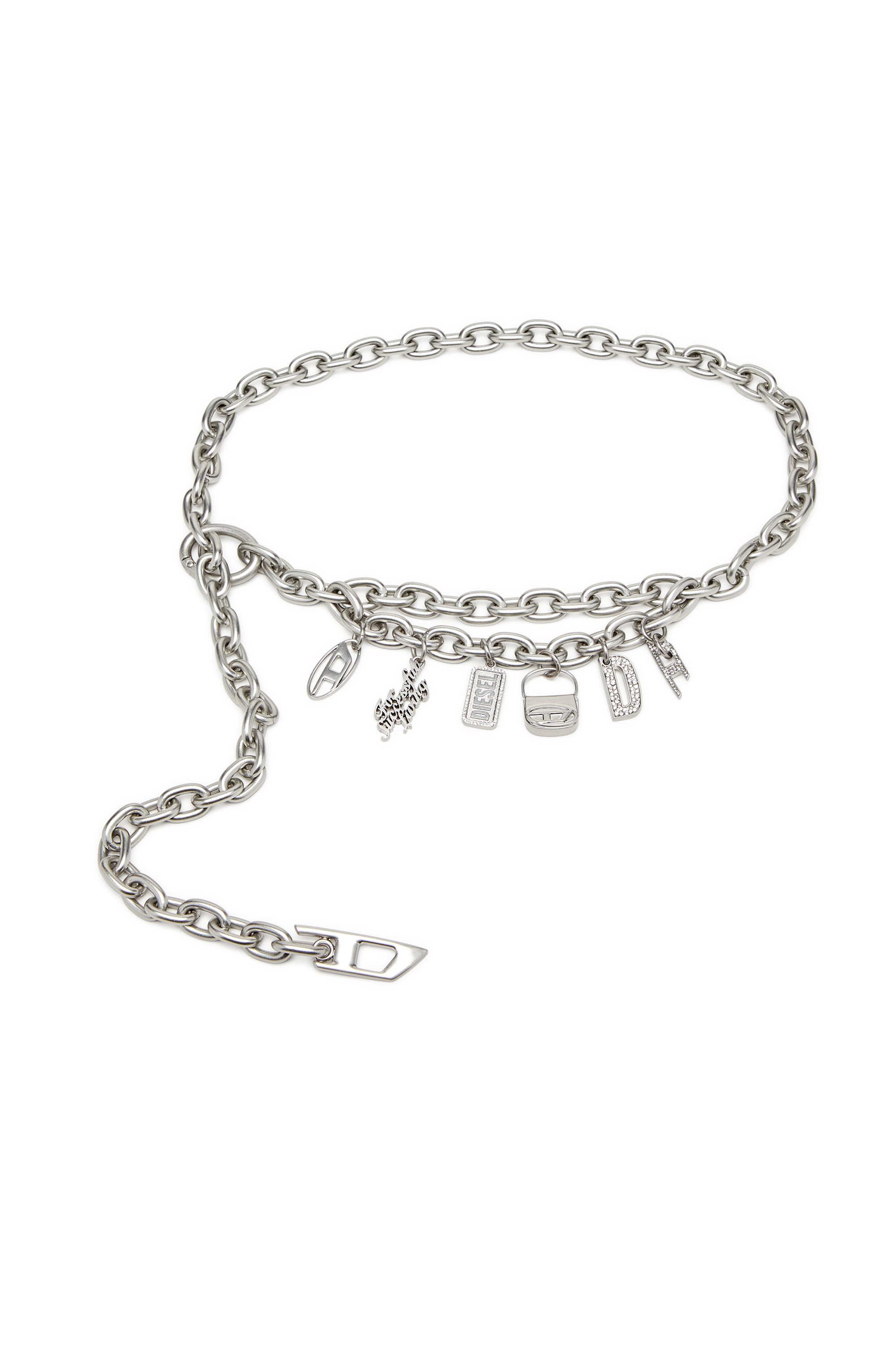 Diesel - B- MULTICHARM CHAIN, Ceinture à chaîne avec breloque en cristal Femme in Gris argenté - 1