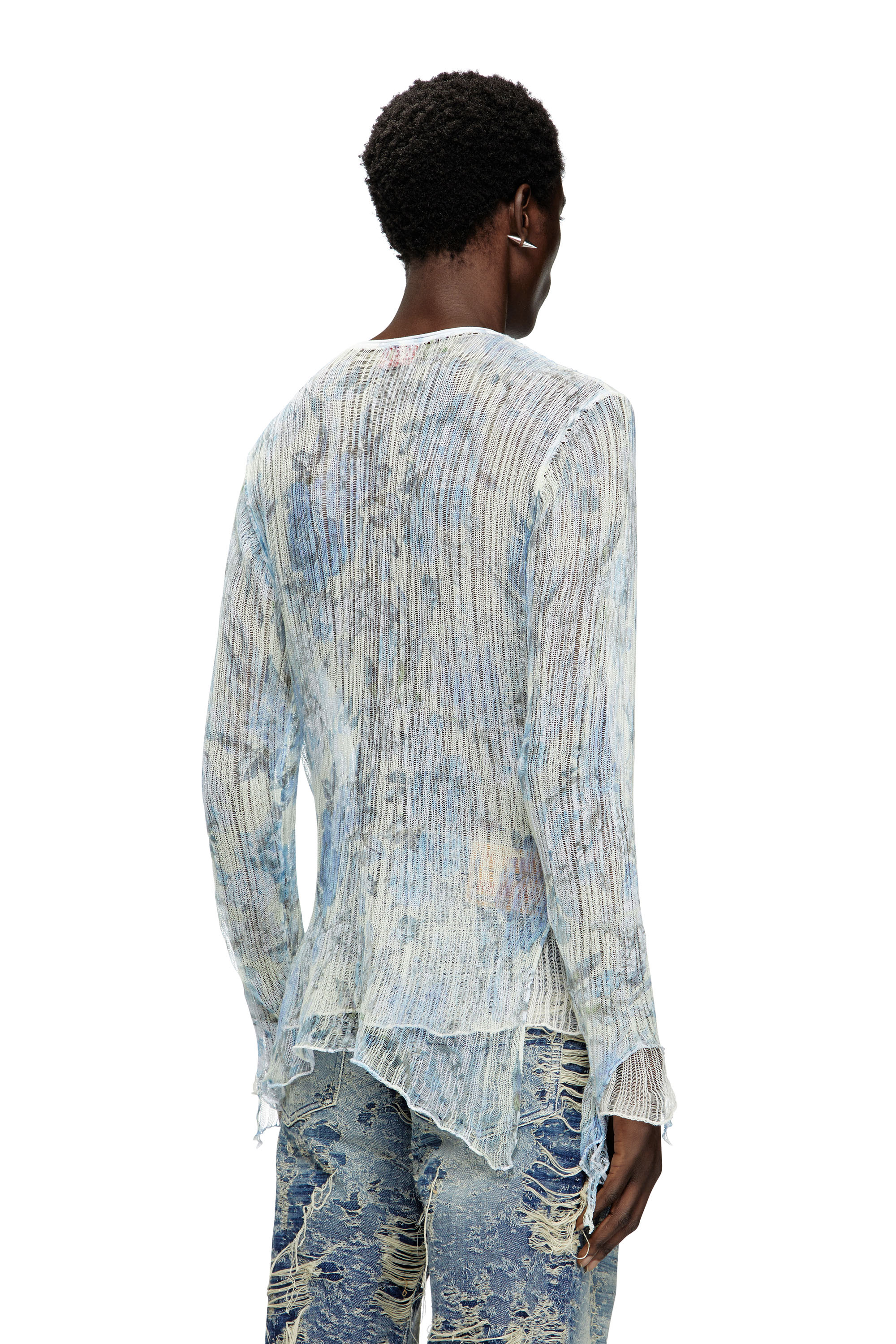 Diesel - K-AASMOS-A, Maglione distressed con stampa floreale Unisex in Blu - 4