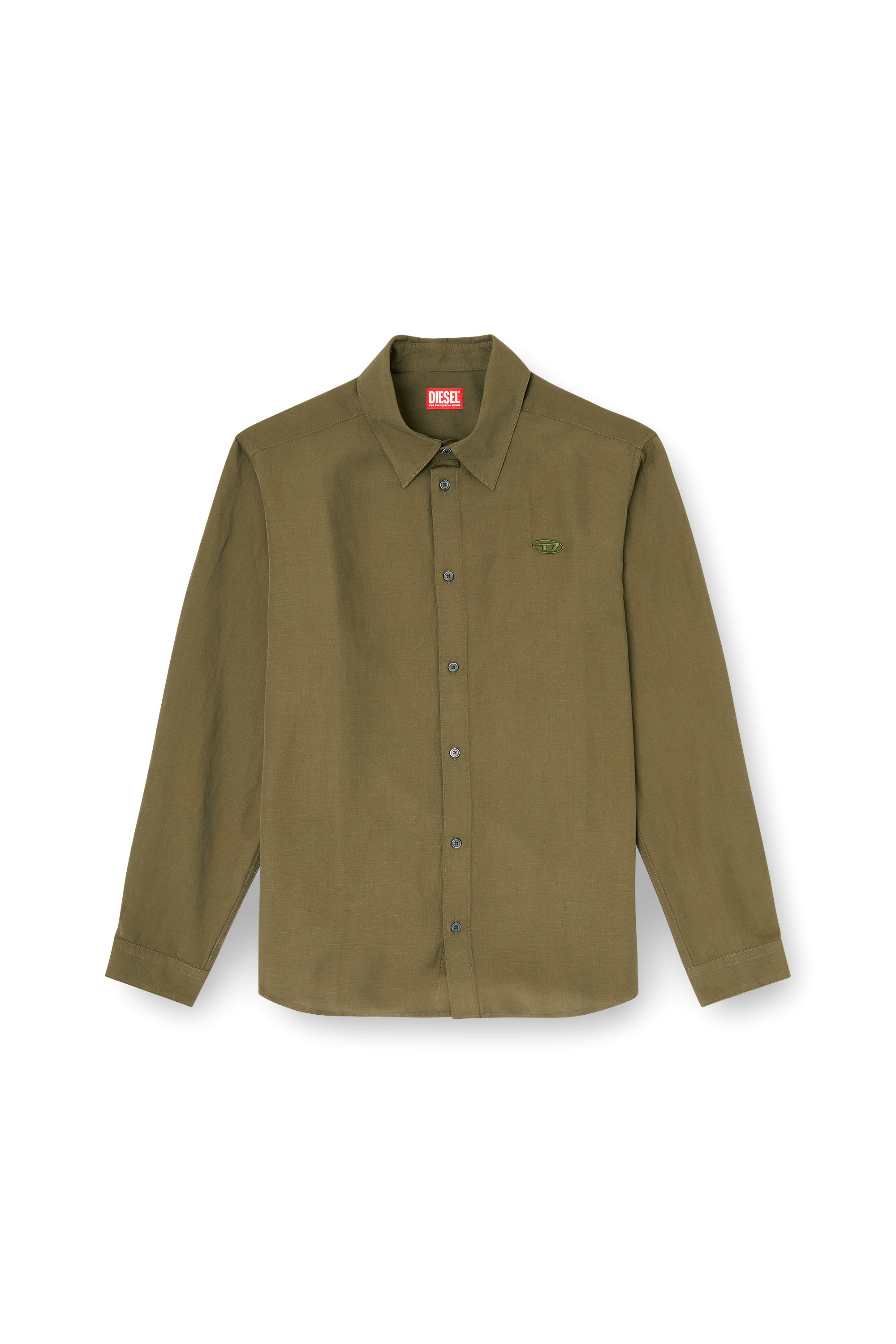 Diesel - S-SIMPLY-PGBS, Camicia in misto lino con ricamo del logo Uomo in Verde - 2