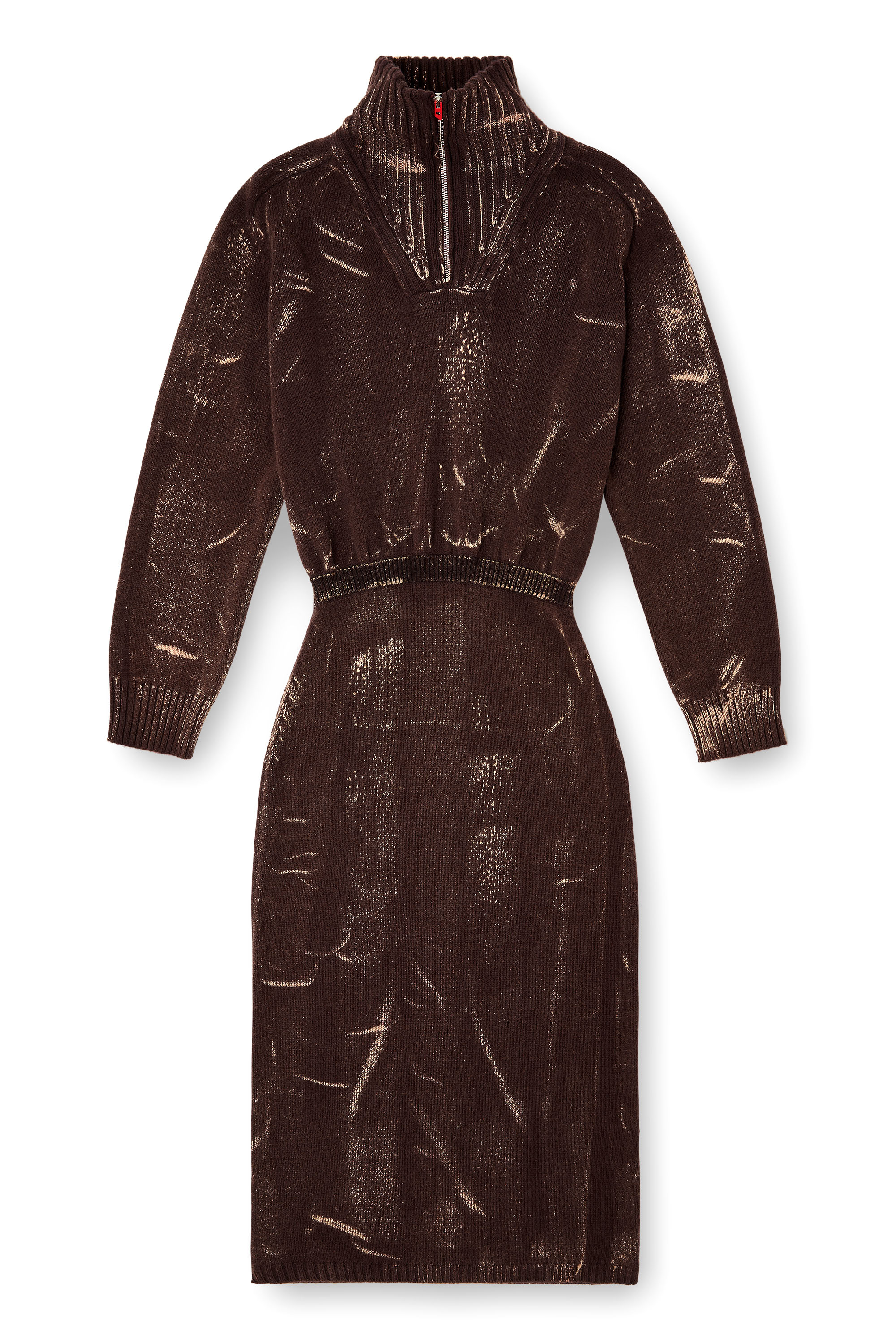 Diesel - M-MARCELLE, Robe midi en maille mélangée traitée Femme in Marron - 3