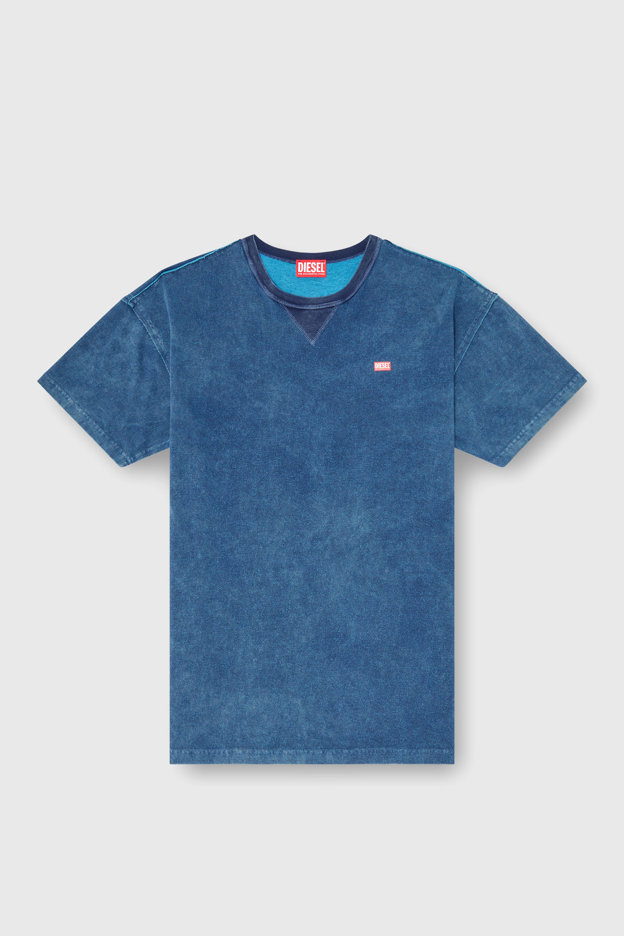 Diesel - T-NORM-RAW, T-shirt acid wash avec d&eacute;tails effiloch&eacute;s Homme in Bleu - 2