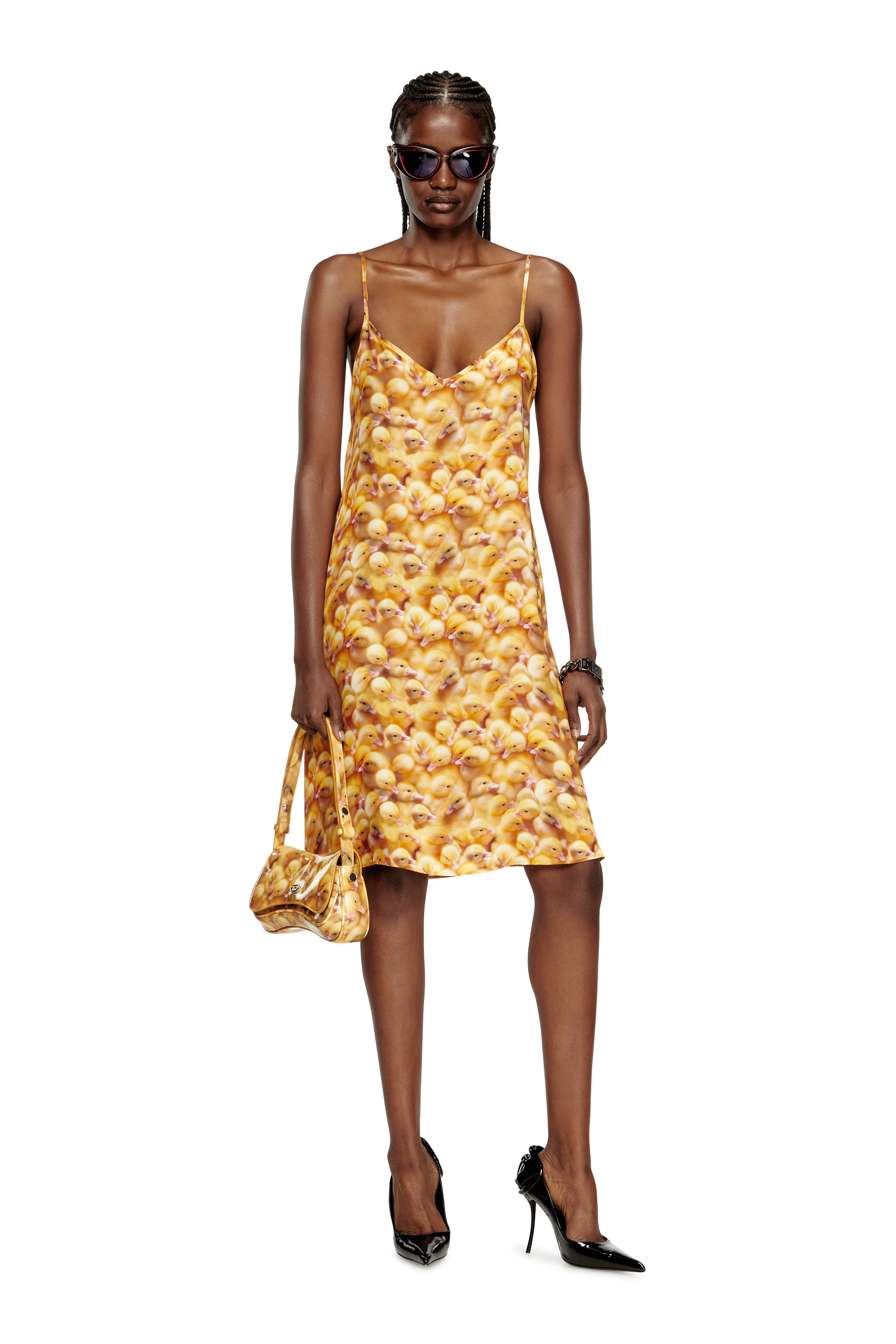 Diesel - D-ULCET, Damen Mini-Kleid aus Viskose mit Allover-Print in Gelb - 1