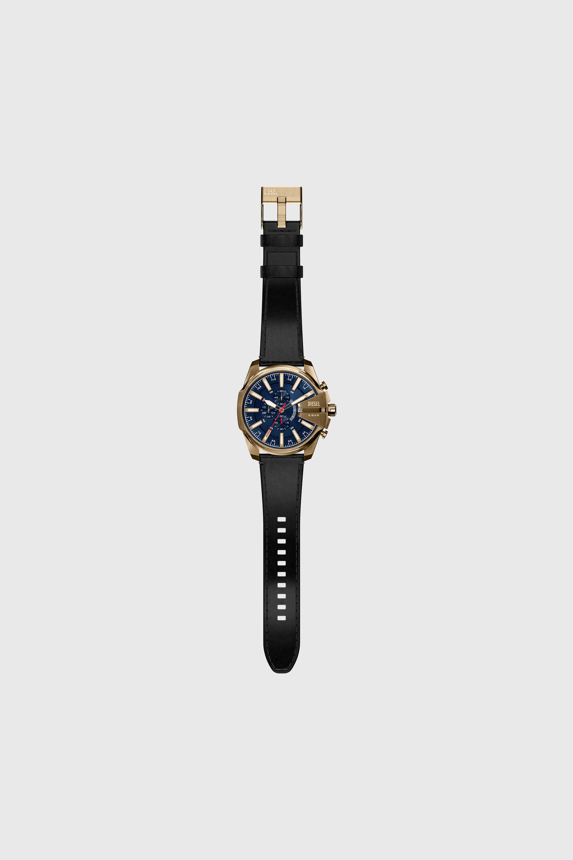 Diesel - DZ4732 WATCH, Herren Mega Chief Slim Uhr mit schwarzem Lederarmband in Altgoldoptik in Schwarz - 7