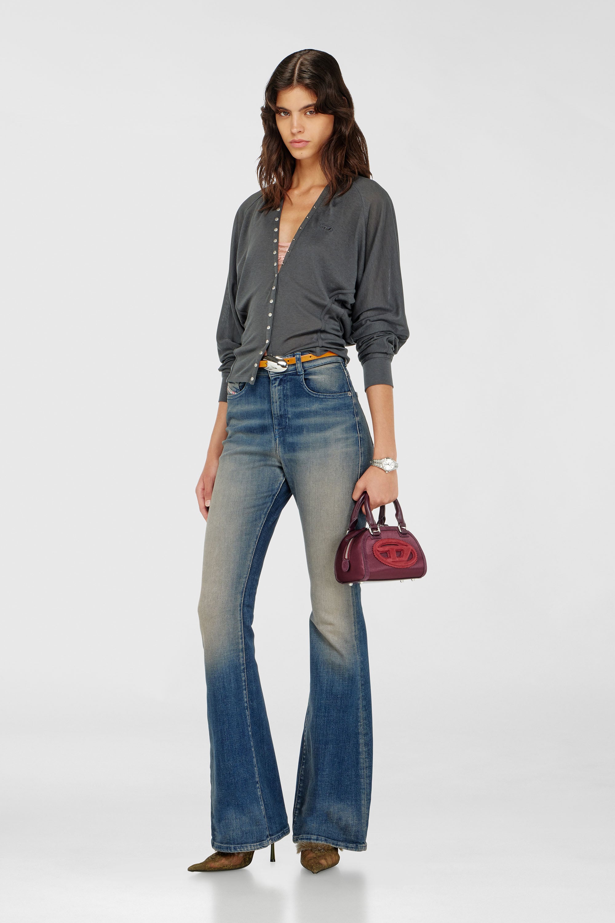 Diesel - T-ISERINA, Cardigan in misto Tencel con maniche a pipistrello Donna in Grigio - 1