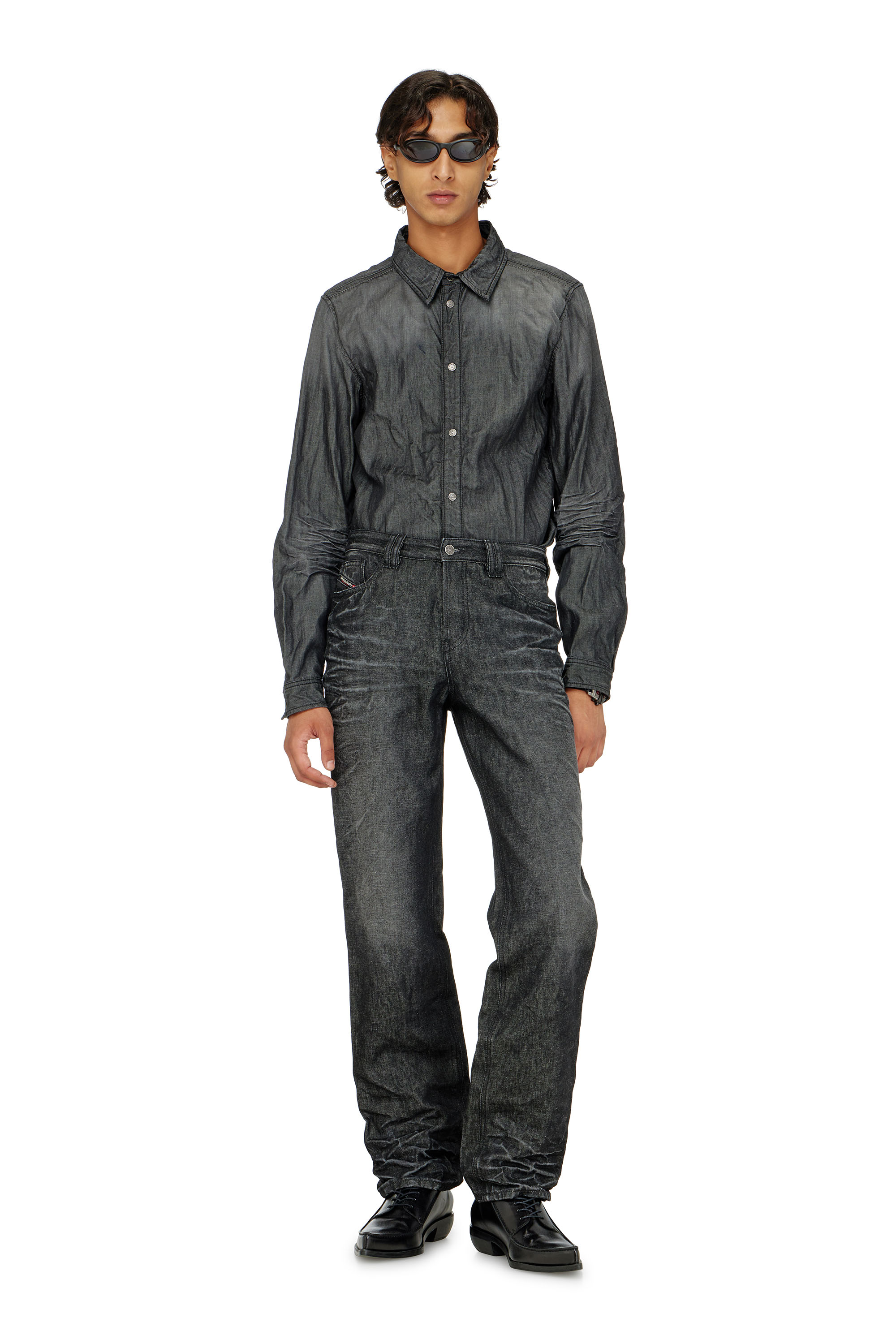 Diesel - D-SYNAR-FSJ2, Herren Hemd aus geknittertem Denim in Schwarz/Dunkelgrau - 2