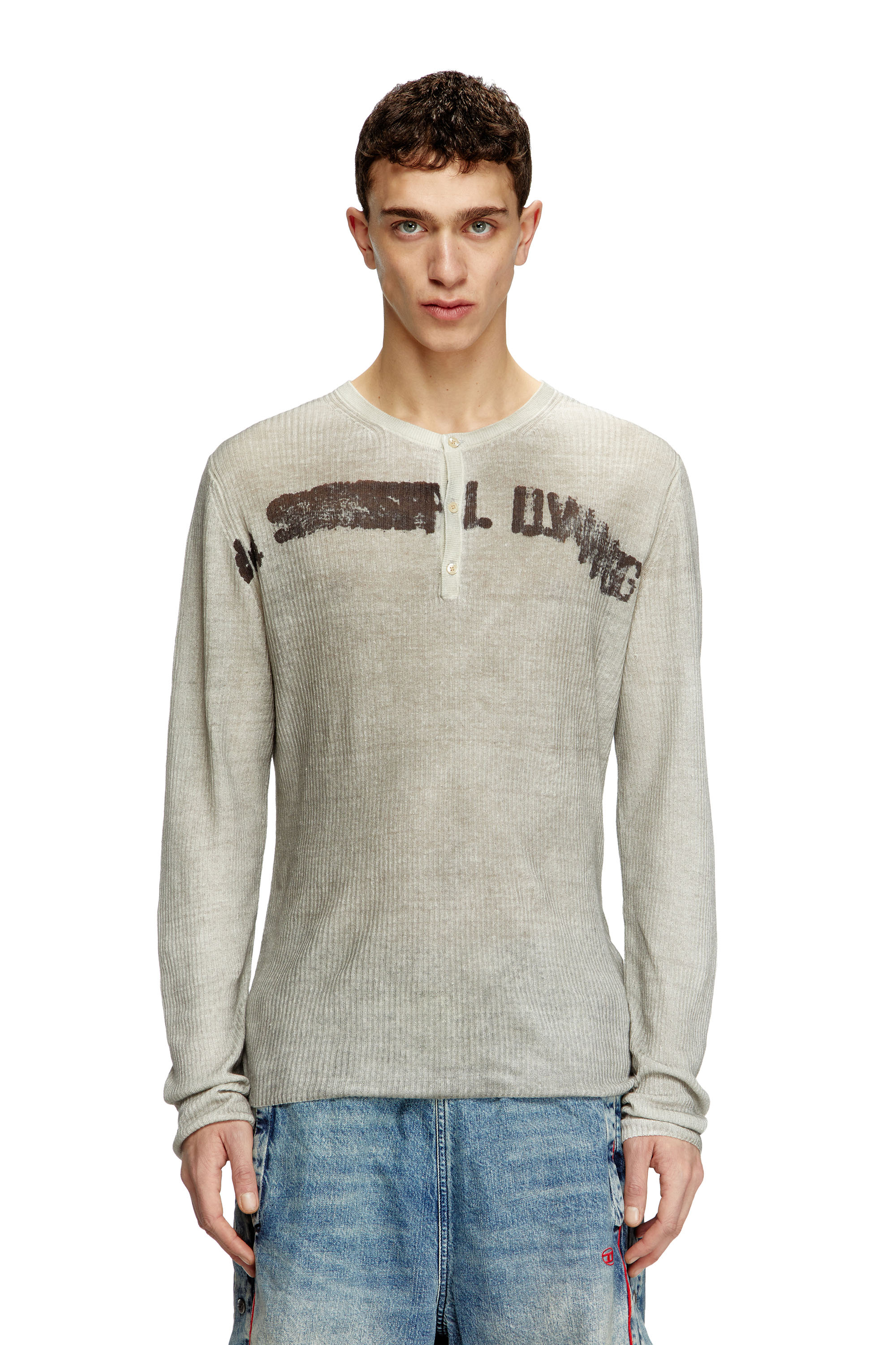 Diesel - K-ROBBY, Maglia Henley in lino effetto dirt Unisex in Beige - 1