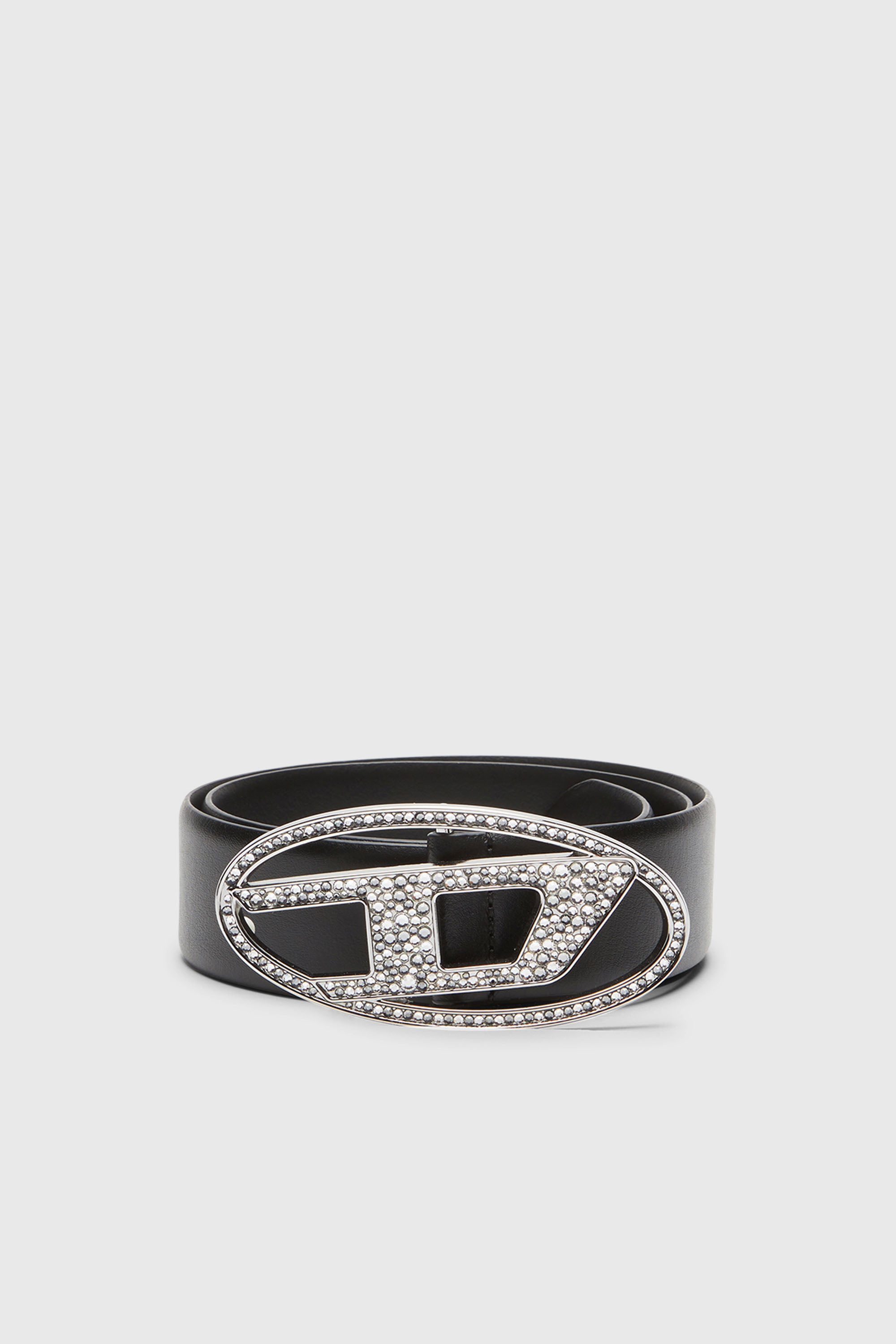 Diesel - B-1DR STRASS, Damen 4cm G&uuml;rtel aus Leder mit Kristall-Schnalle in Schwarz - 1