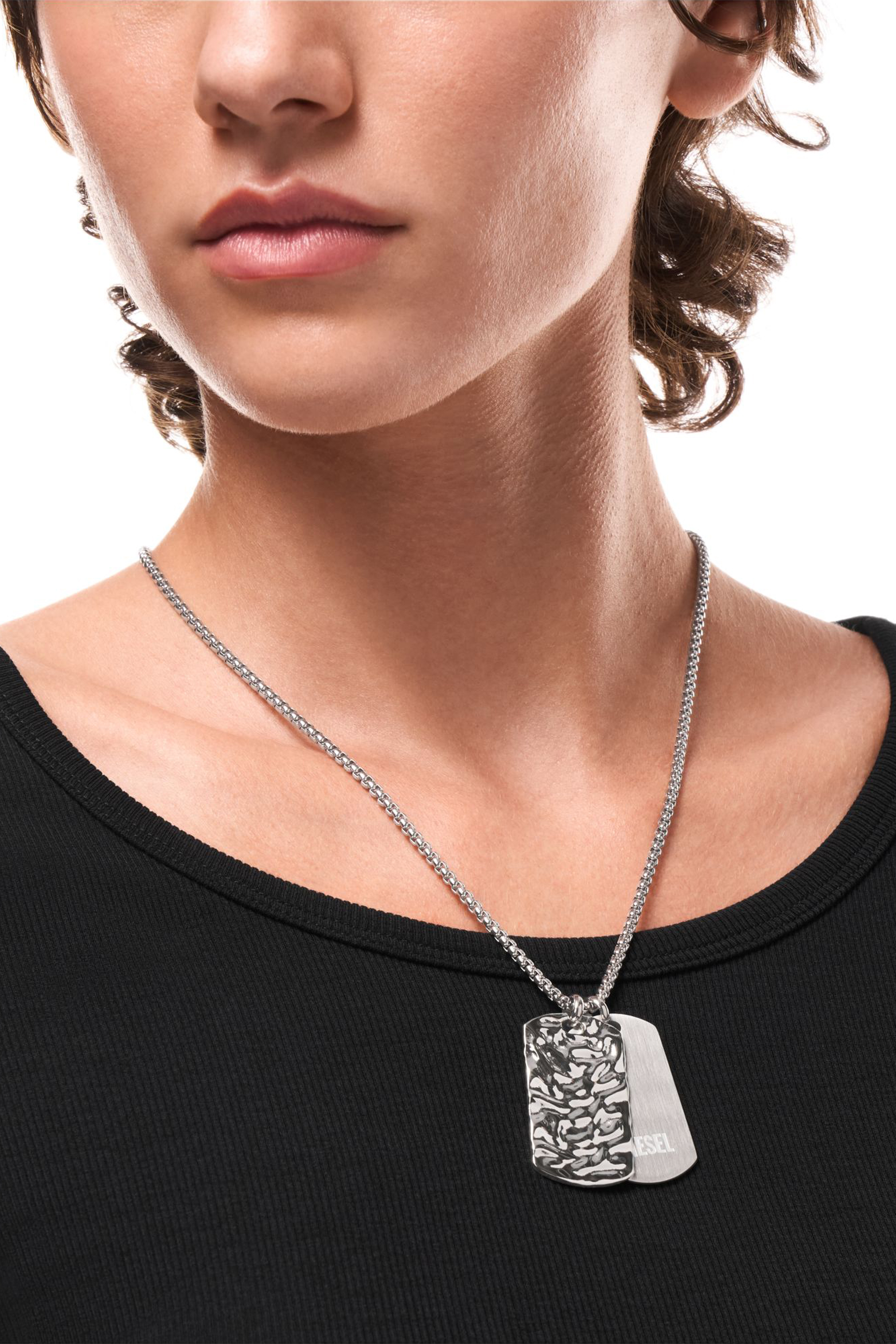 Diesel - DX1735040, Collana con piastrina in acciaio inox Unisex in Argento - 3