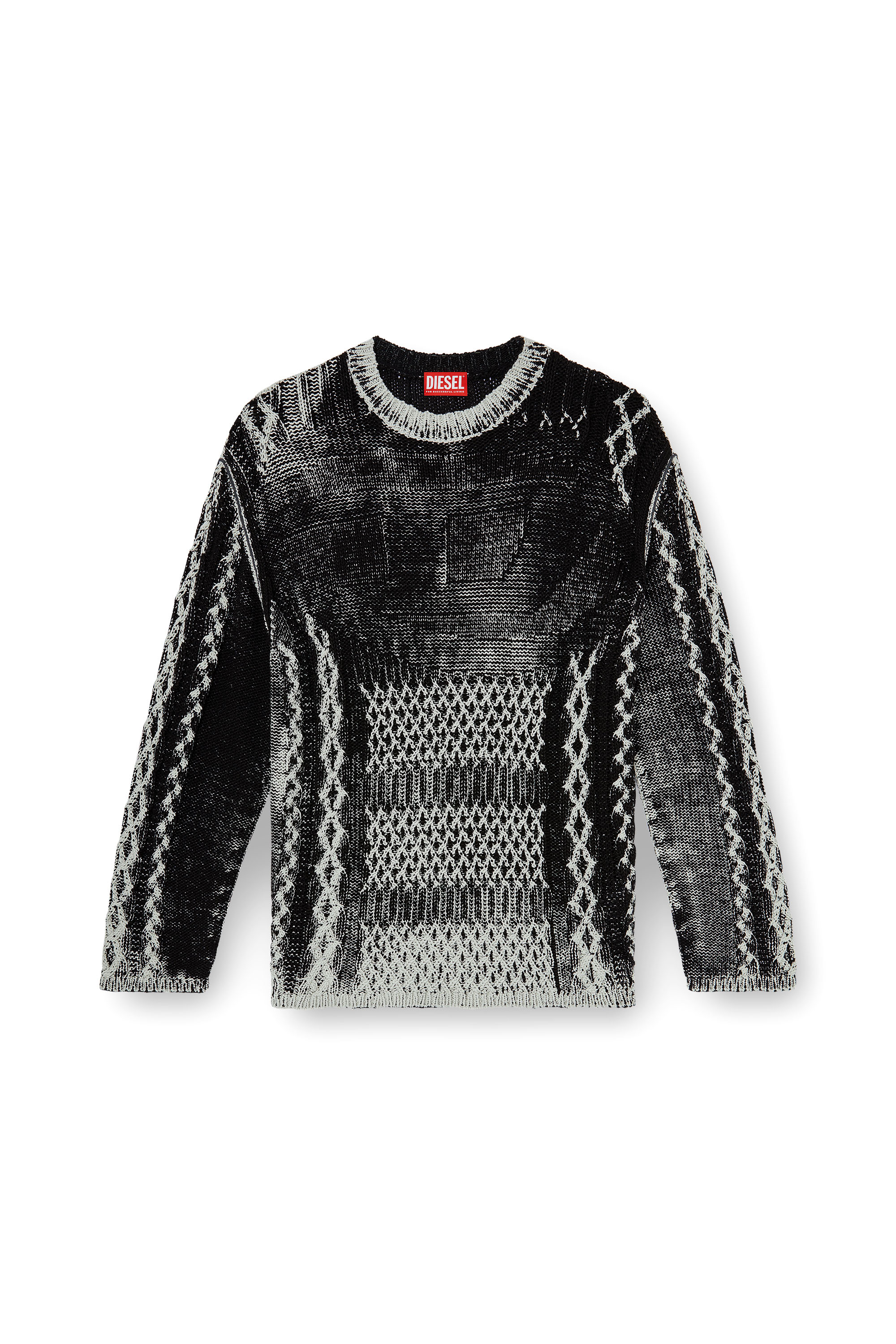 Diesel - K-MIONE, Herren Treated cable-knit Pullover in Grau/Schwarz - 2