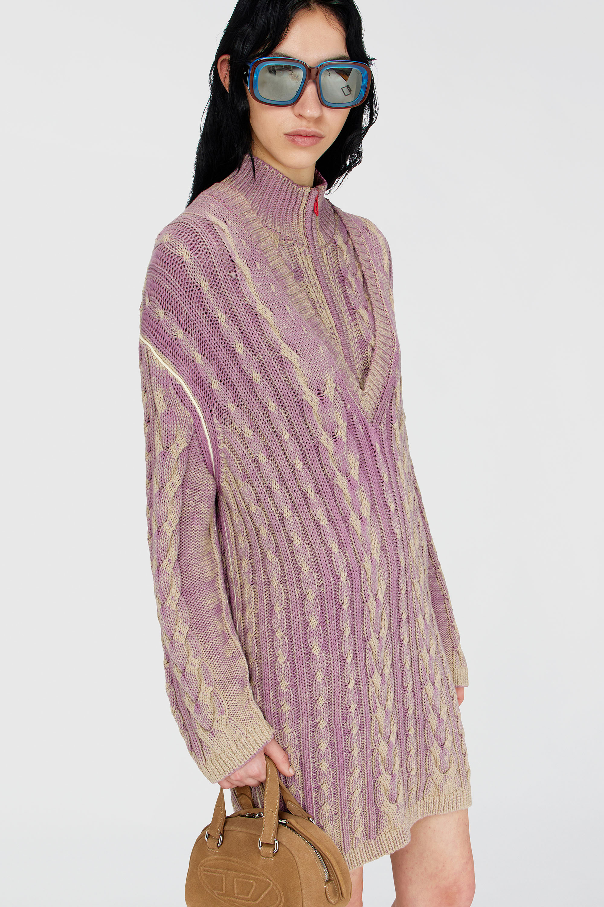 Diesel - M-ELGA, Abito corto in maglia a trecce Donna in Viola - 5