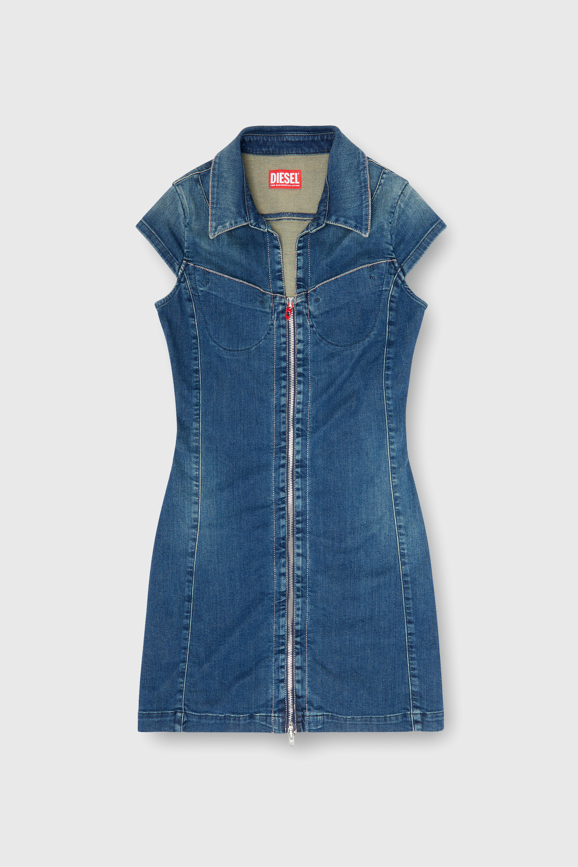 Diesel - DE-LORVYN-S, Damen Jeanshemdkleid mit durchgehendem zip in Mittelblau - 2