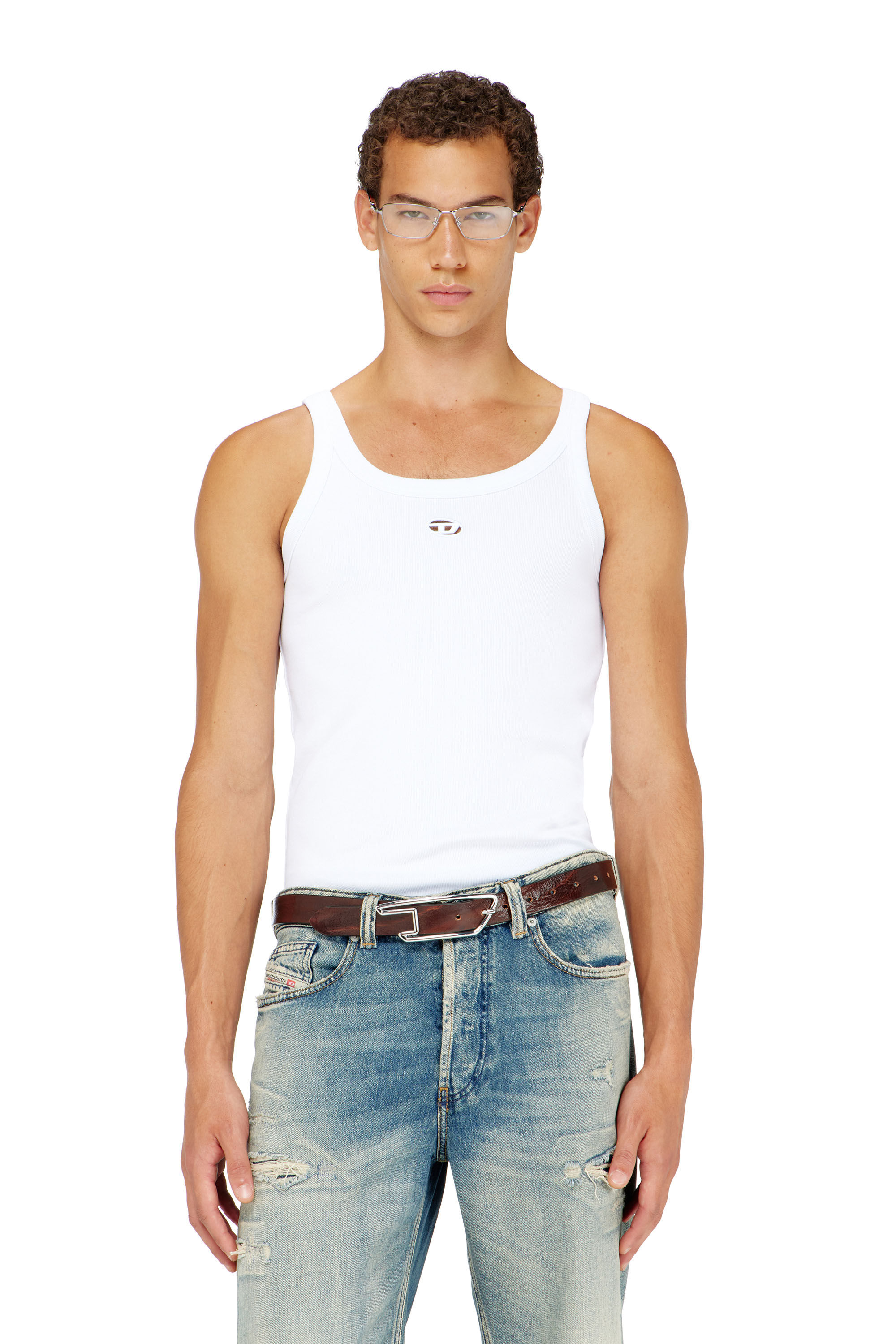 Diesel - T-WIFE-DCO, Herren Schmal geschnittenes Baumwoll-Tanktop mit Oval D-Logo in Wei&szlig; - 1