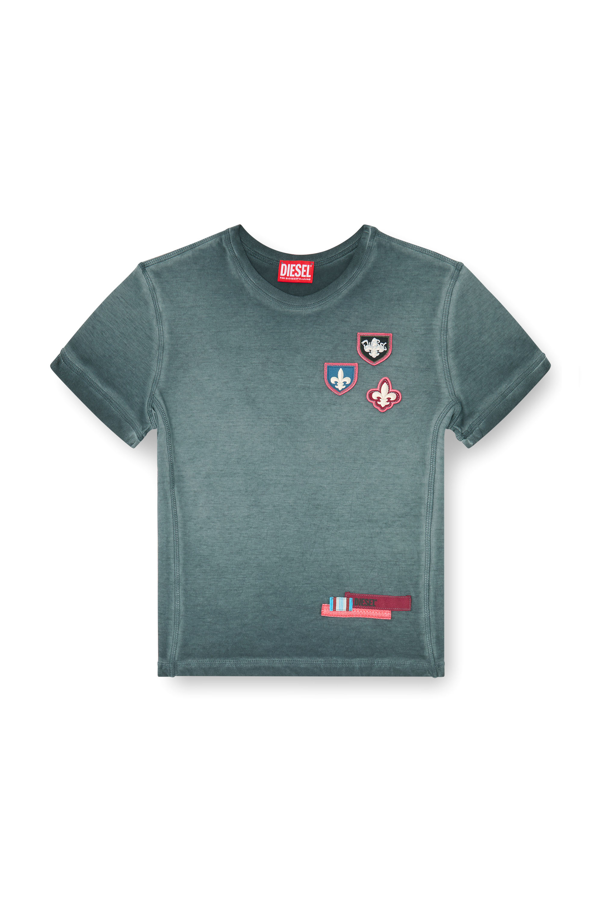Diesel - T-UNCUTY-WAF, T-shirt avec patchs et c&ocirc;t&eacute;s en micro-waffle Femme in Bleu - 3
