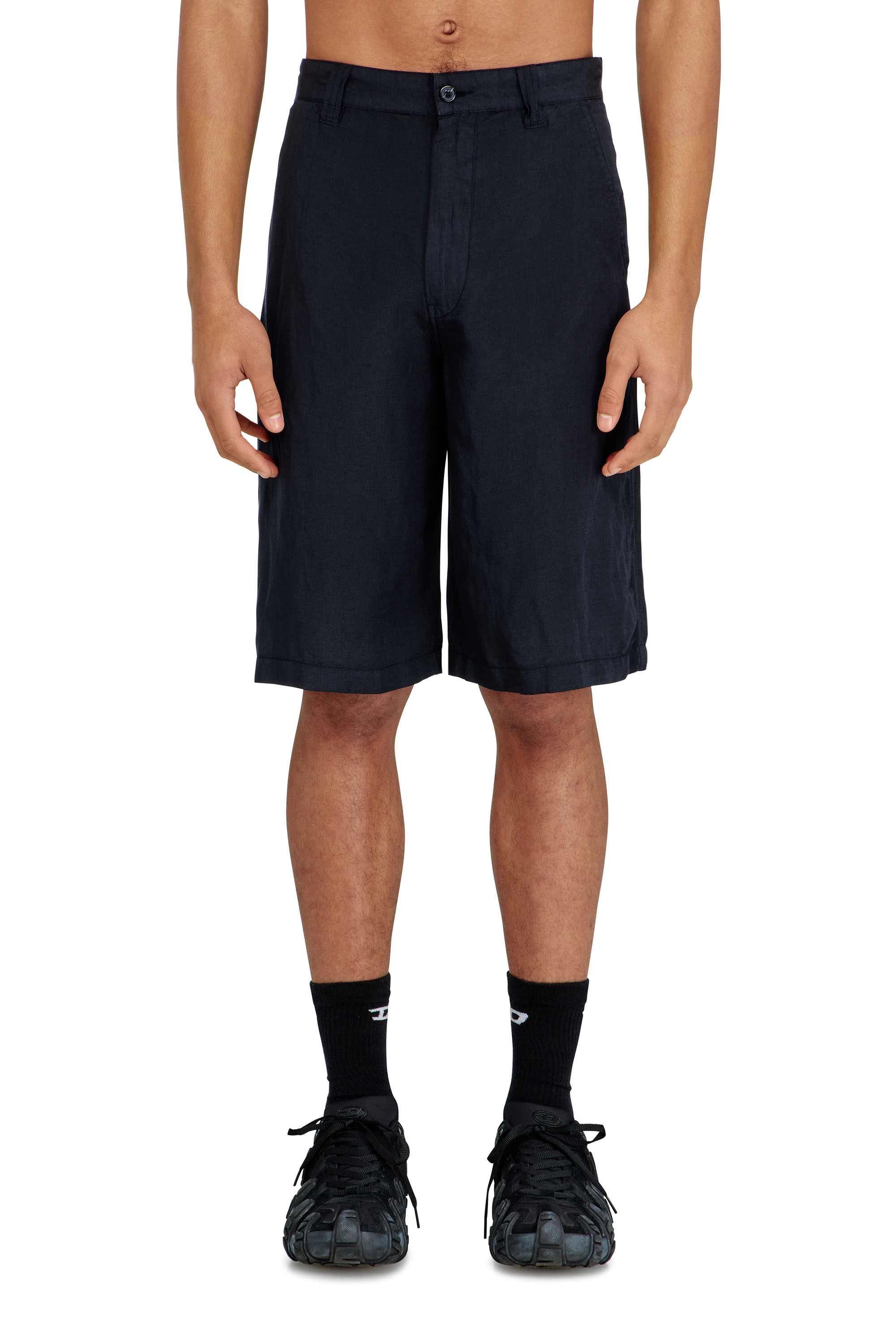 Diesel - P-HANT-CHINO-SHORT-PGBS, Bermuda in misto lino tinto in capo Uomo in Nero - 1