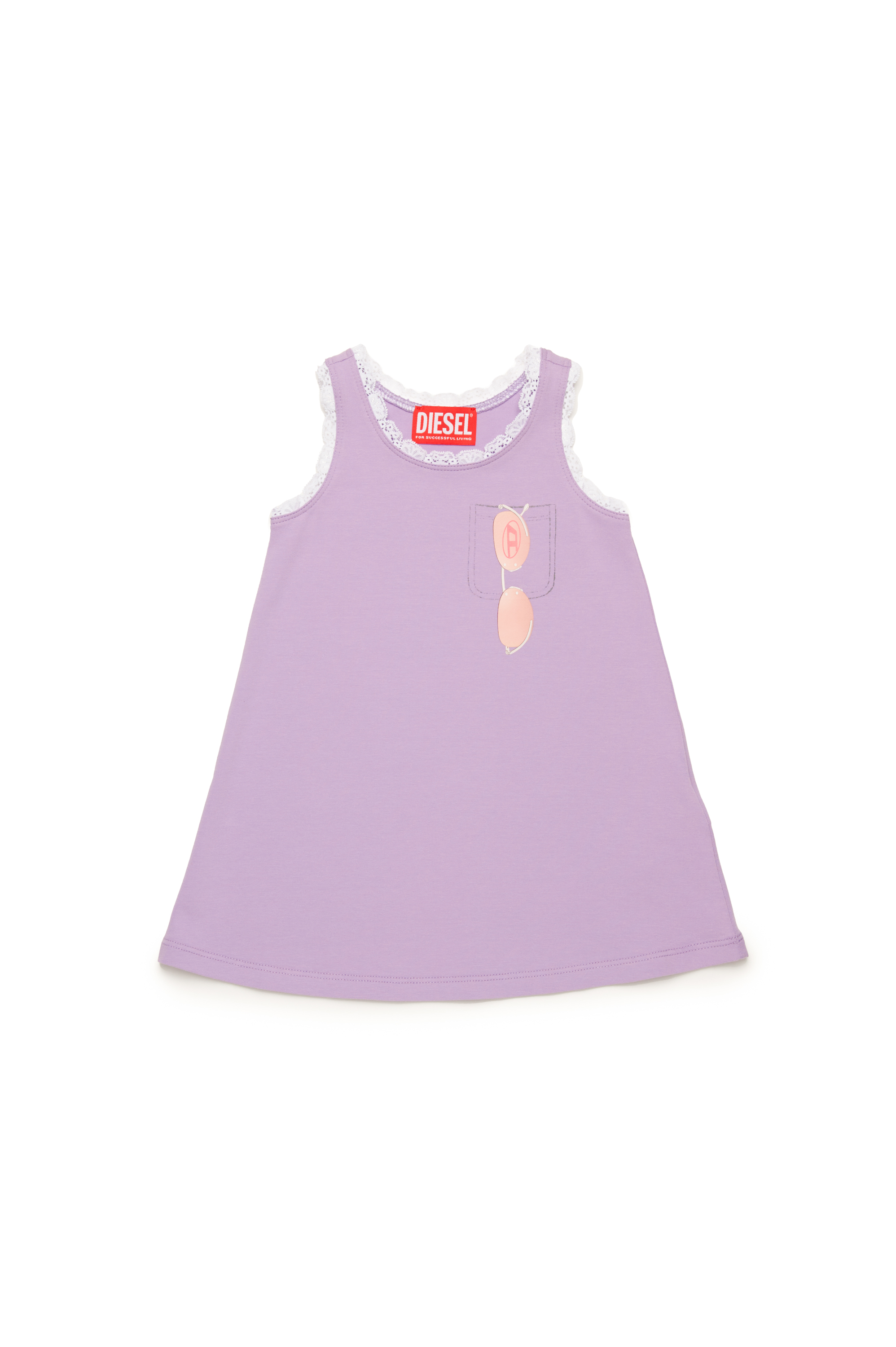 Diesel - DLACEB, Robe avec finitions en dentelle et imprimé lunettes de soleil Femme in Violet - 1