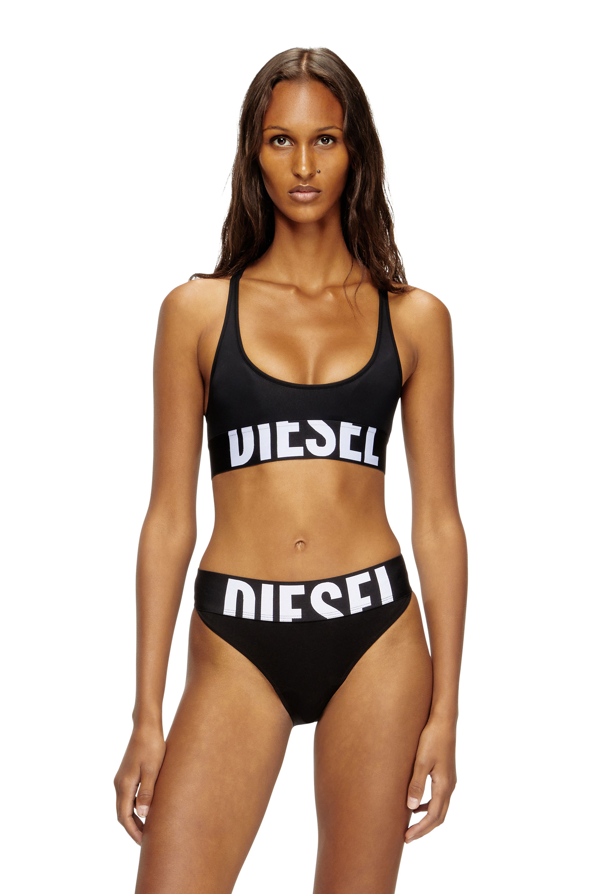 Diesel - ALLISON-D-POP, Brassière de sport en microfibre avec logo tronqué Femme in Noir - 3