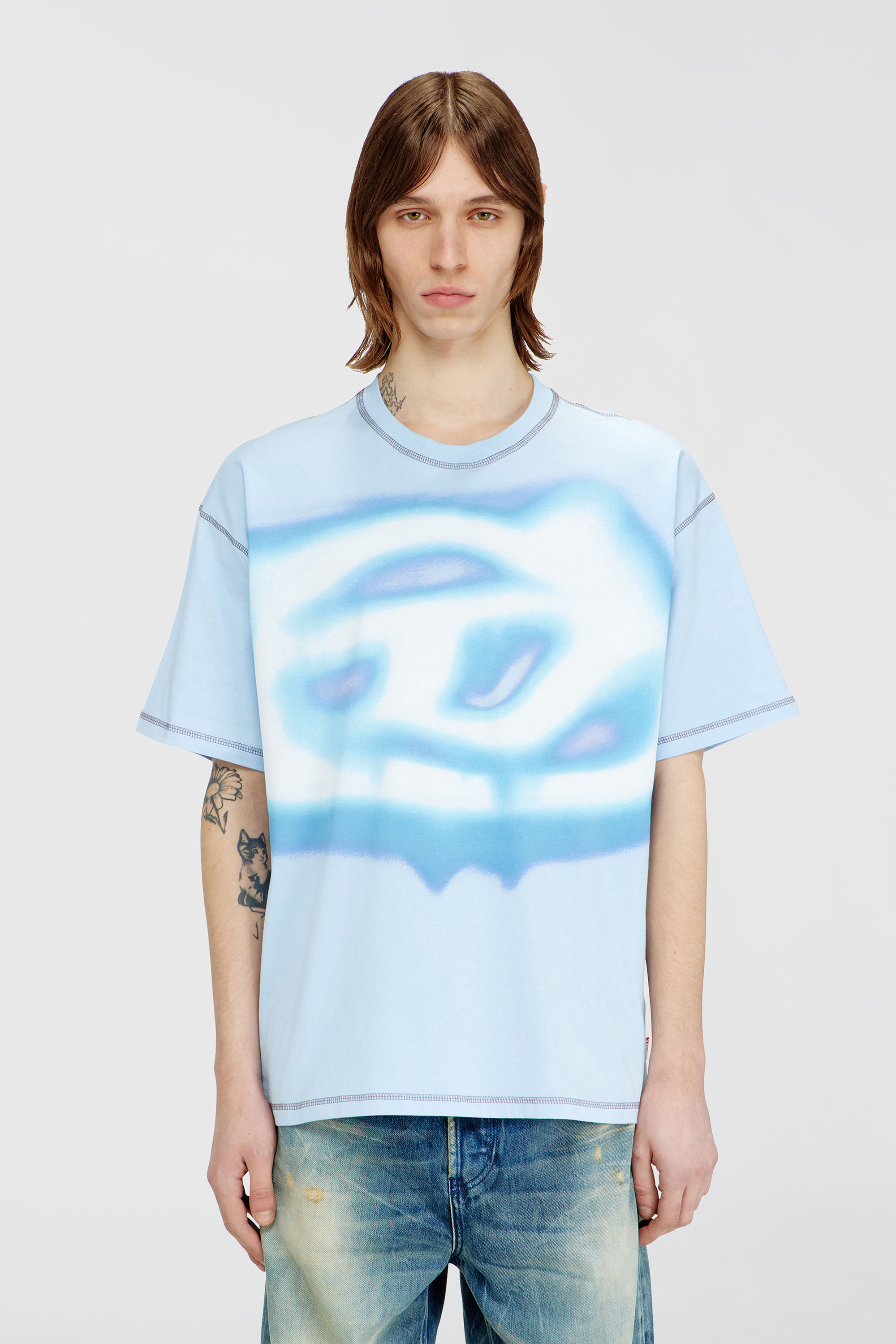 Diesel - T-BOXT-V11, Herren Lockeres T-Shirt mit Wasser-Effekt-Print in Hellblau - 1