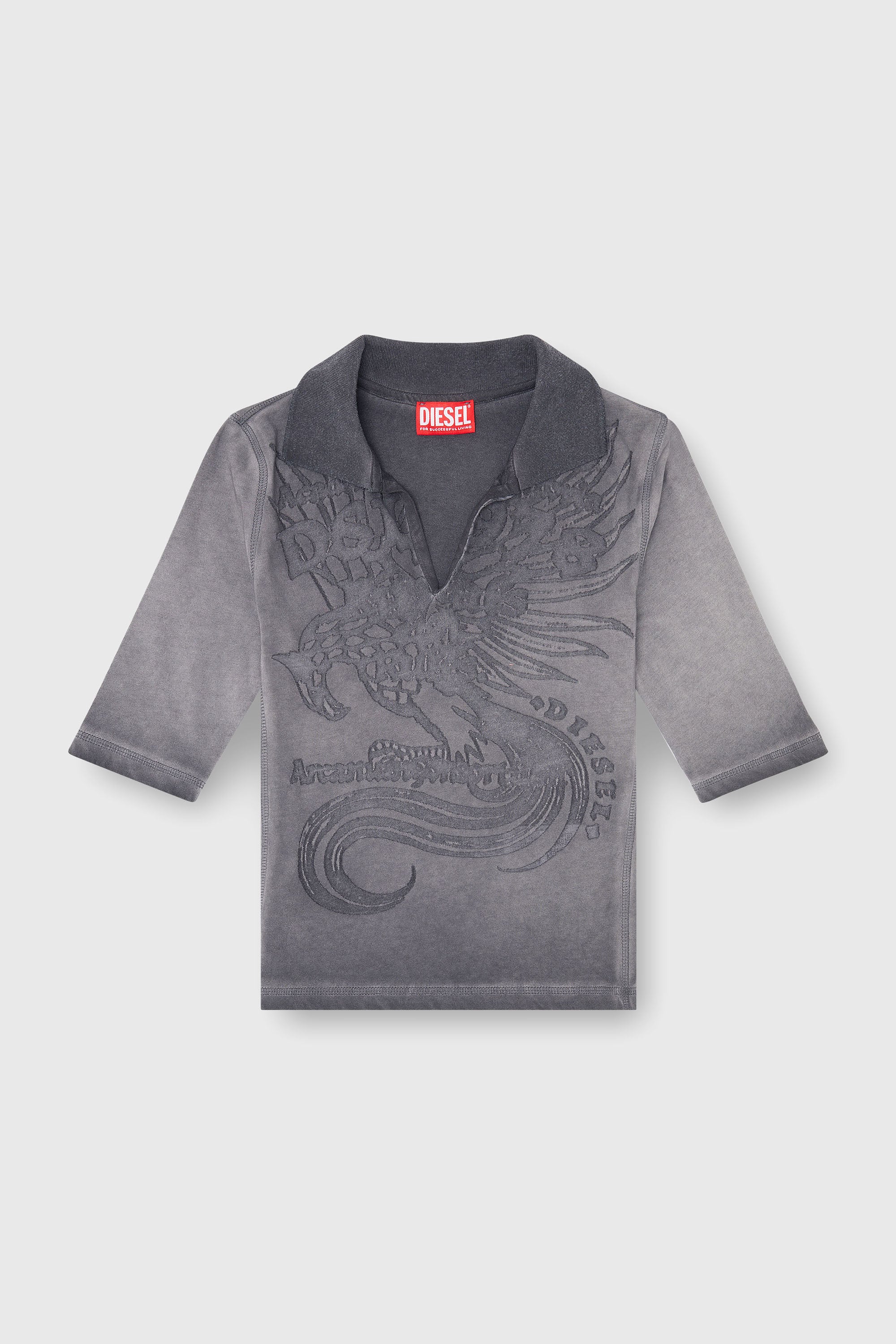 Diesel - T-BEA, Polo slim con stampa d&eacute;vor&eacute; Donna in Grigio - 2