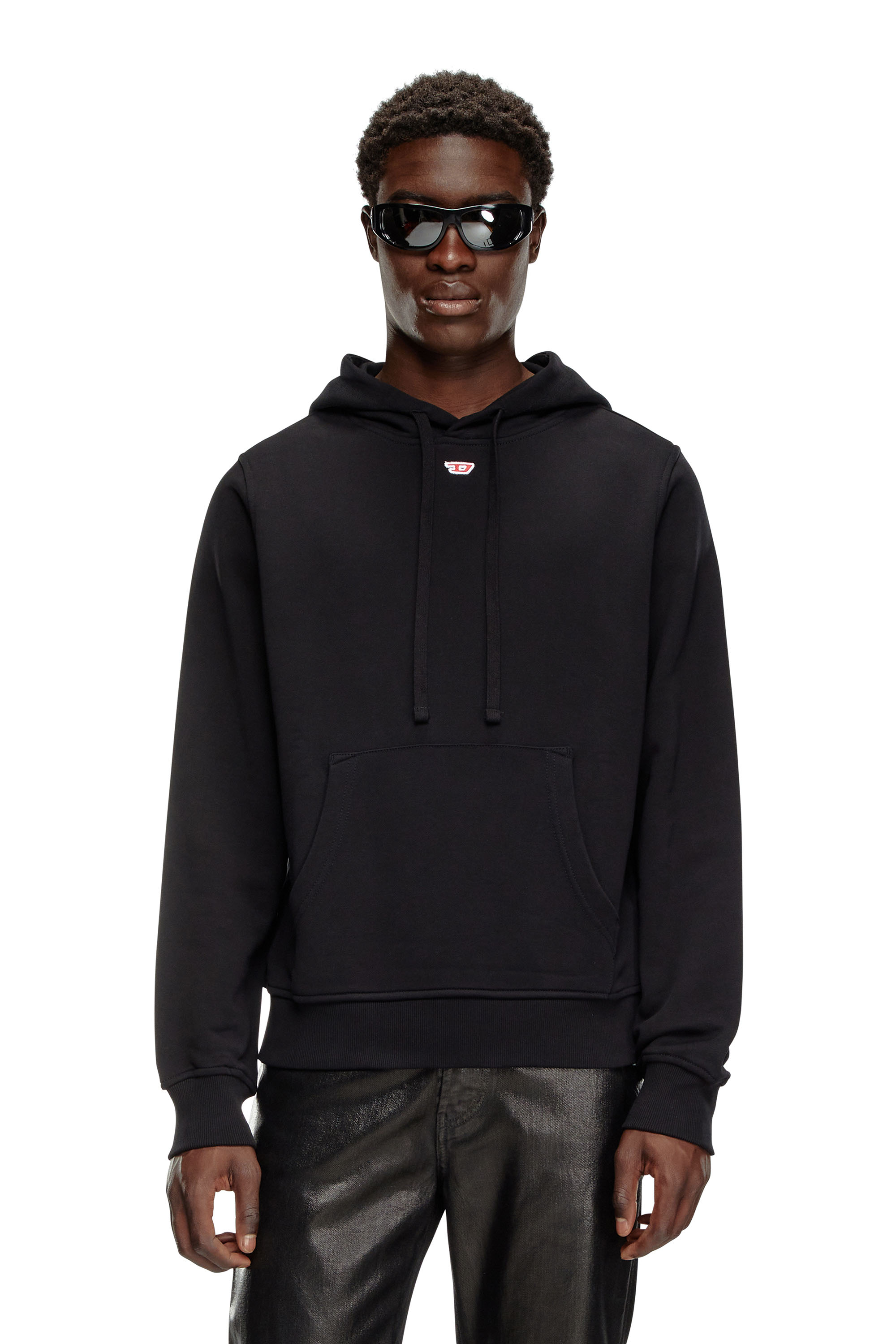 Diesel - S-GINN-HOOD-D, Homme Sweat-shirt à capuche en coton avec mini empiècement D in Noir - Image 1