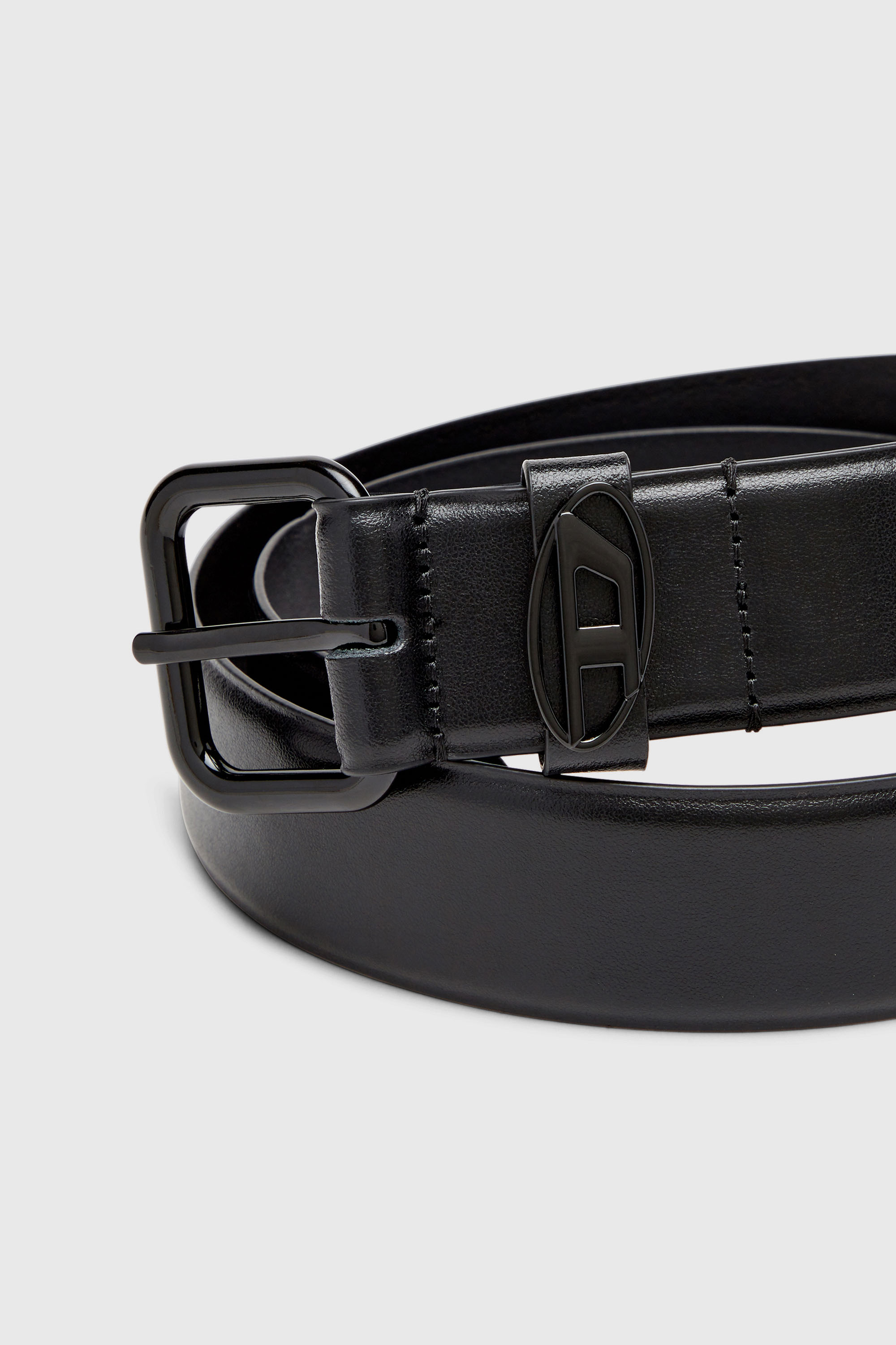 Diesel - B-1DR OVAL D LOOP, Unisex 3.9cm G&uuml;rtel aus Leder mit Logo-Plakette in Schwarz - 3