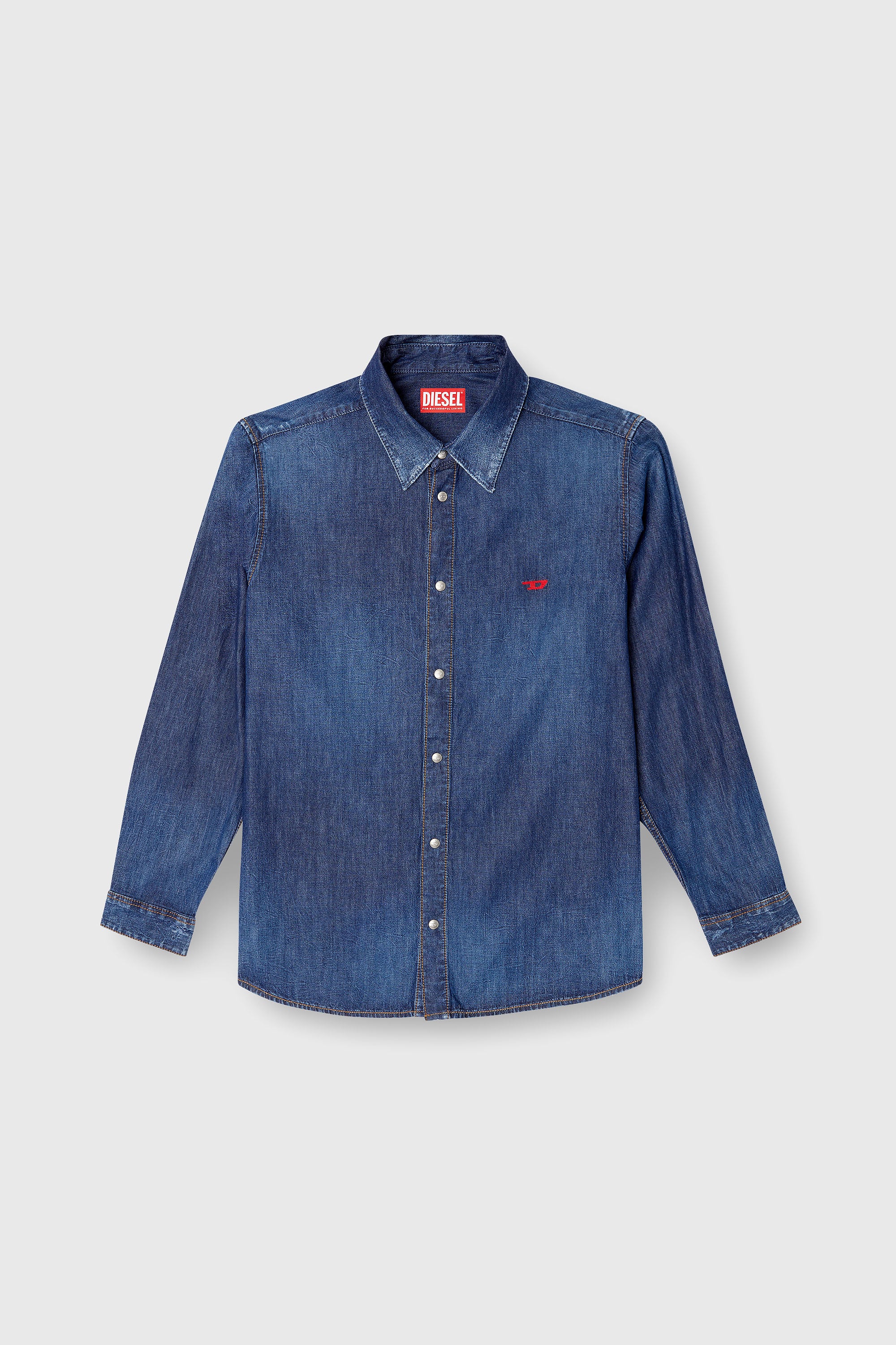 Diesel - D-SIMPLY, Camicia in denim con logo ricamato Uomo in Blu - 2