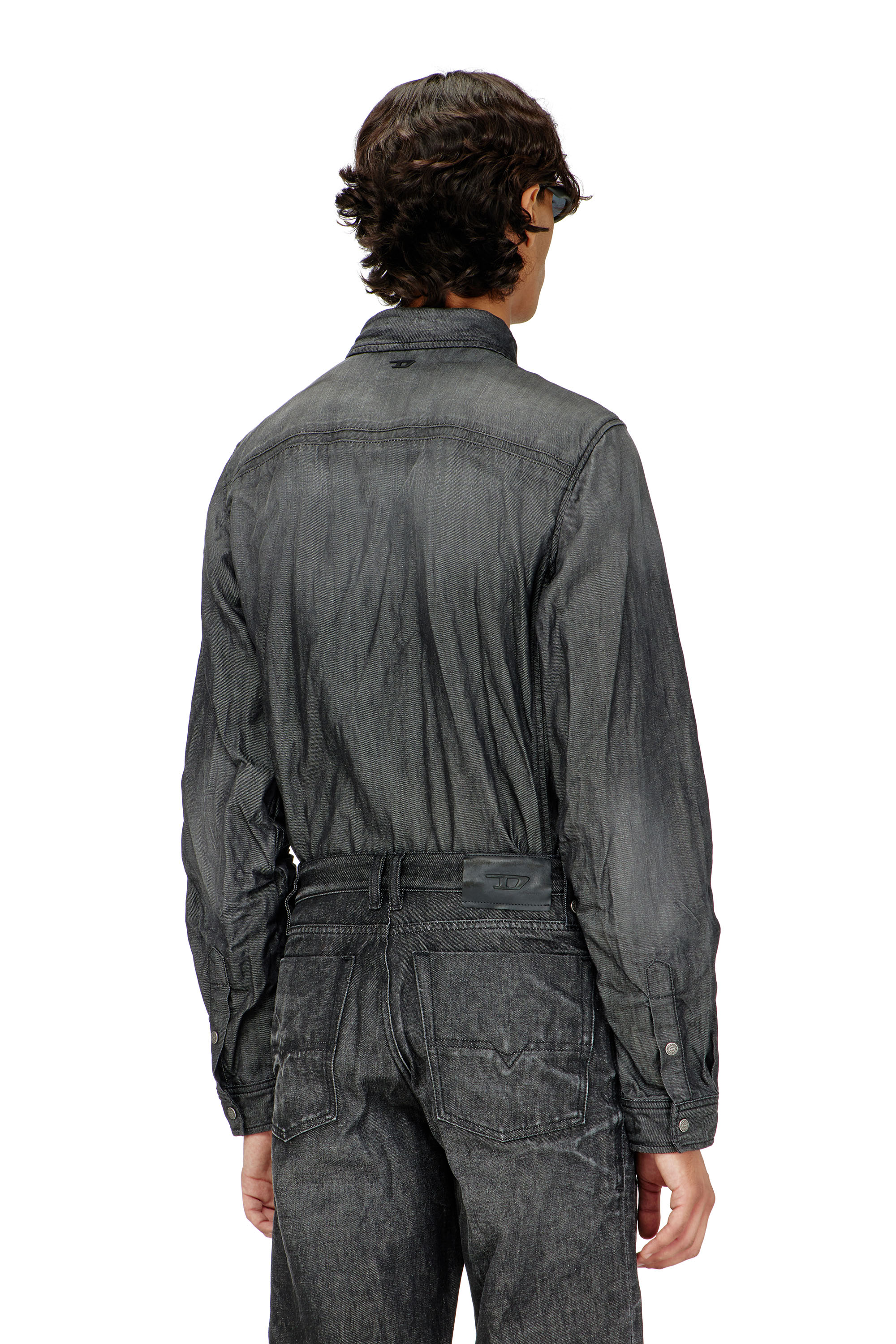 Diesel - D-SYNAR-FSJ2, Herren Hemd aus geknittertem Denim in Schwarz/Dunkelgrau - 4