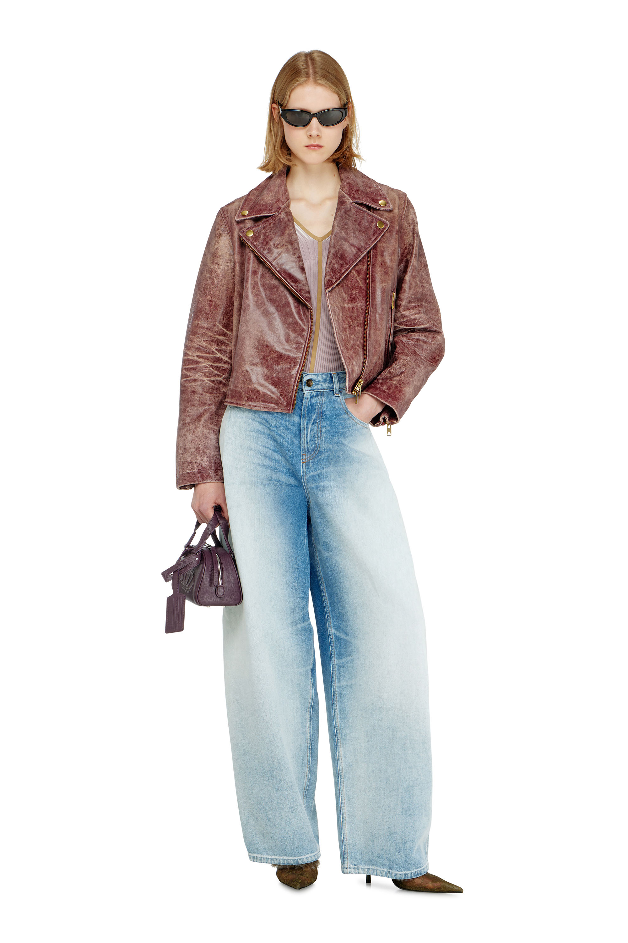 Diesel - L-UNATIC-T1, Damen Biker-Jacke aus behandeltem Leder in null - 2