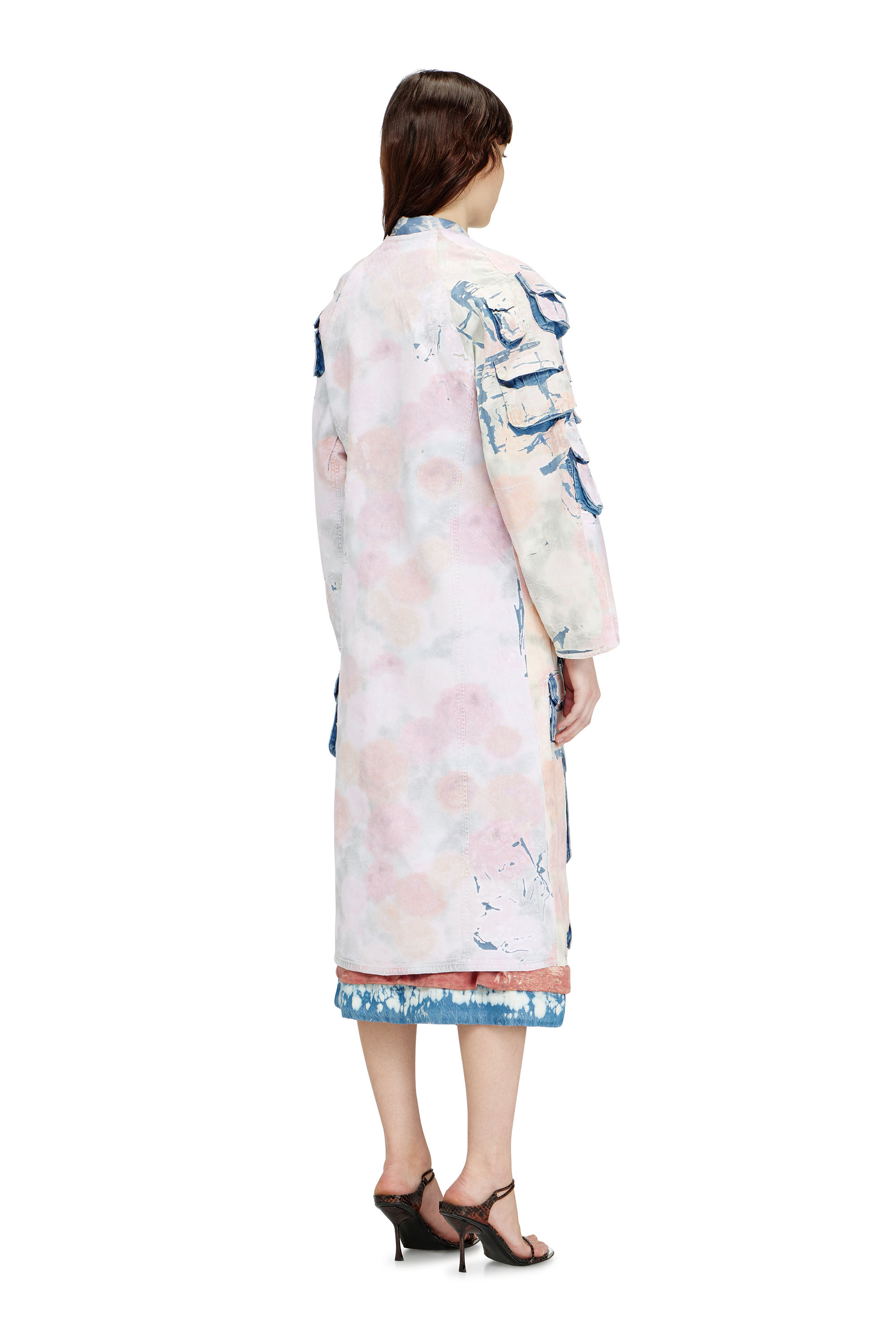 Diesel - DE-SELDOR-FSI, Damen Jeansmantel mit abnehmbaren karierten Jersey-Eins&auml;tzen in Blau/Rosa - 4