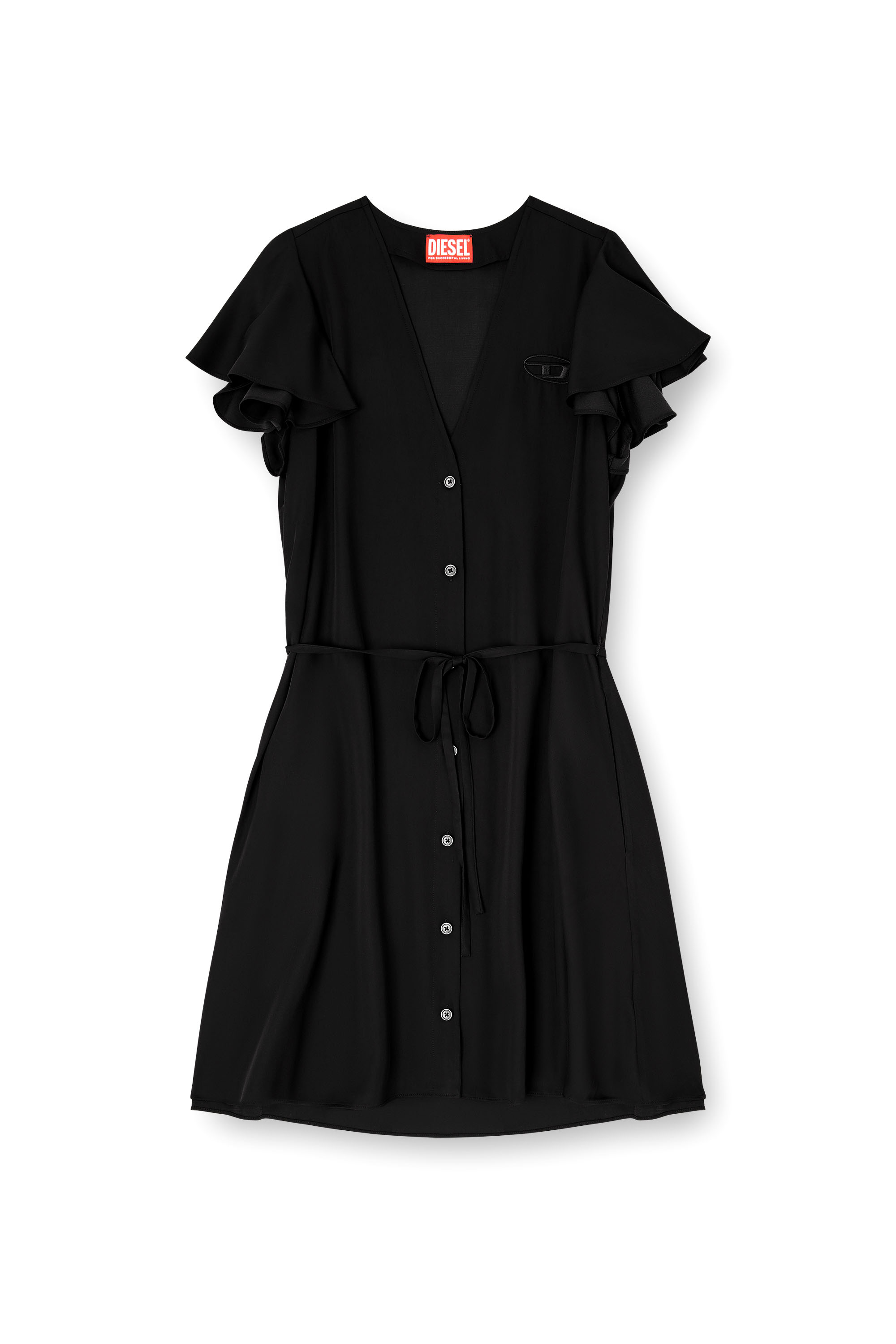 Diesel - D-AIKIRI, Damen Cuprokleid mit V-Ausschnitt und Kn&ouml;pfen vorne in Schwarz - 2