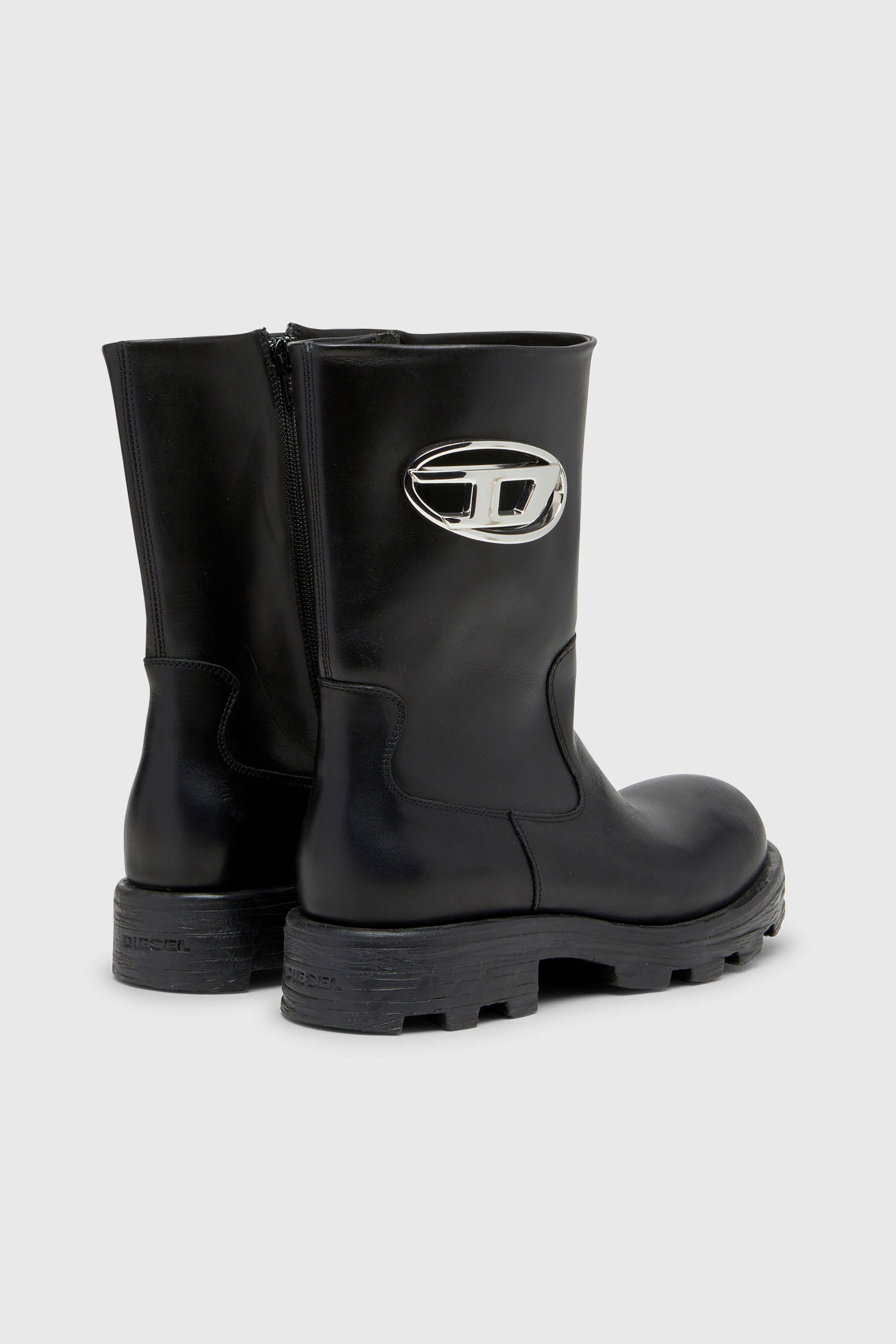Diesel - D-HAMMER BKR D W, Damen D-Hammer-Cut-Out-Lederstiefel mit Logo-Hardware in Schwarz - 3