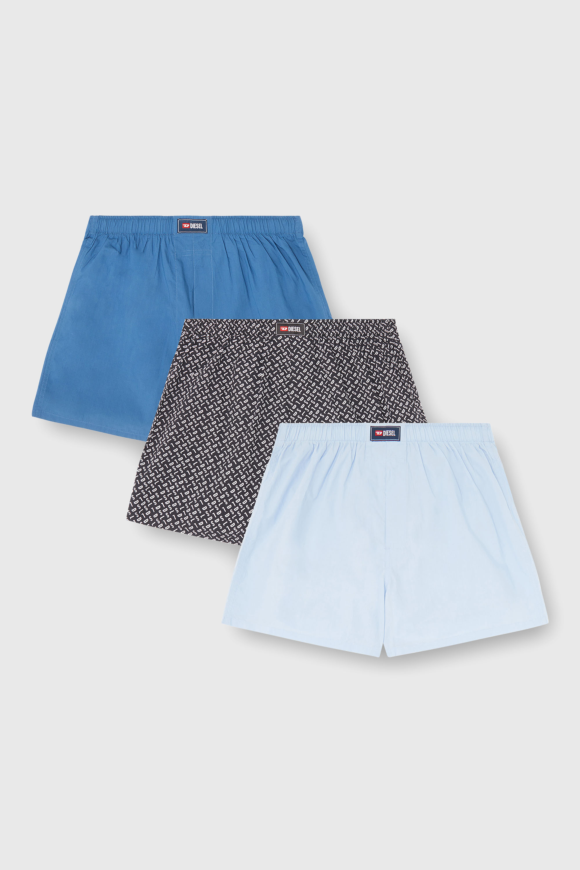 Diesel - RYAN-D-CORE-3PACK, Set da tre paia boxer lungo in cotone, tinta unita e stampa all-over DSL Uomo in Blu - 2